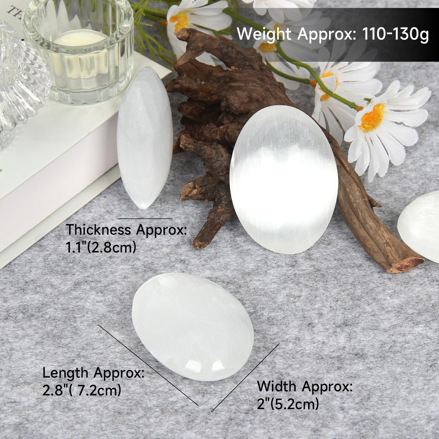 Orientrea Selenite Palm Stone-1 Pc 110-130 Grams Selenite Pocket Energy Stone, Smooth Healing Crystal Worry Stone