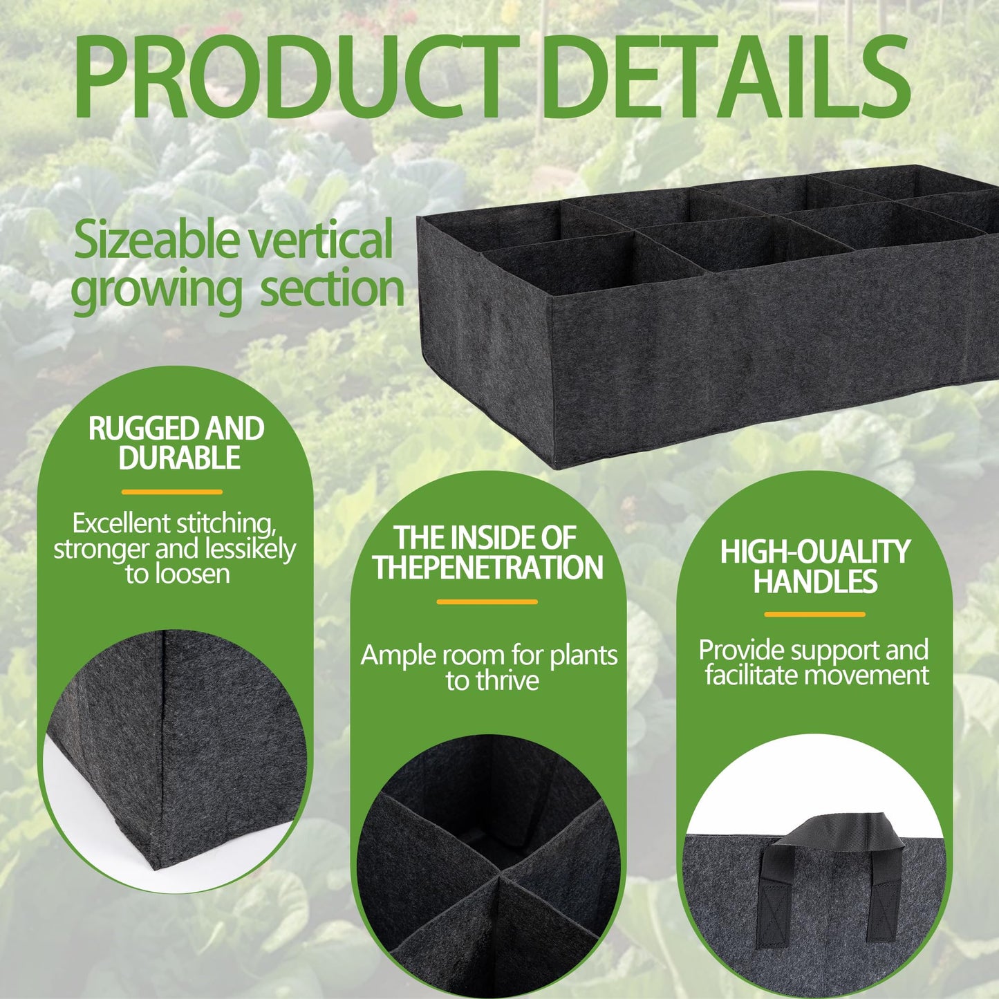 FVOTNW 1-Pack 6 Grids Fabric Grow Bags, 3x2x1ft Thickened 400G Nonwoven Fabric Raised Garden Beds with Handles - Indoor Outdoor Planters for Vegetables, Herbs, Flowers