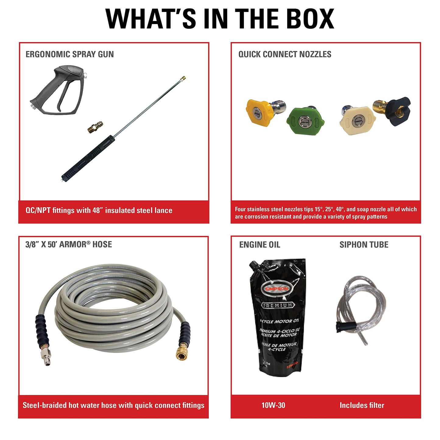 Simpson Cleaning 4000 PSI Gas Pressure Washer, 4.0 GPM Power Washer for Hot Water Use, Honda GX390 Engine, 50-Foot Steel-Braided Insulated Hose, King Brute, 49-State (KB65133)