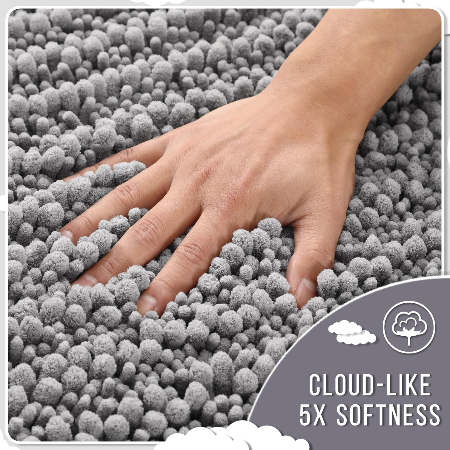 Yimobra Bathroom Rugs Non Slip Washable - Ultra Soft Absorbent Chenille Bath Mat, Quick Dry Shaggy Floor Carpet for Tub Shower, Gray Home Decor Accessories, 24x17 Inch