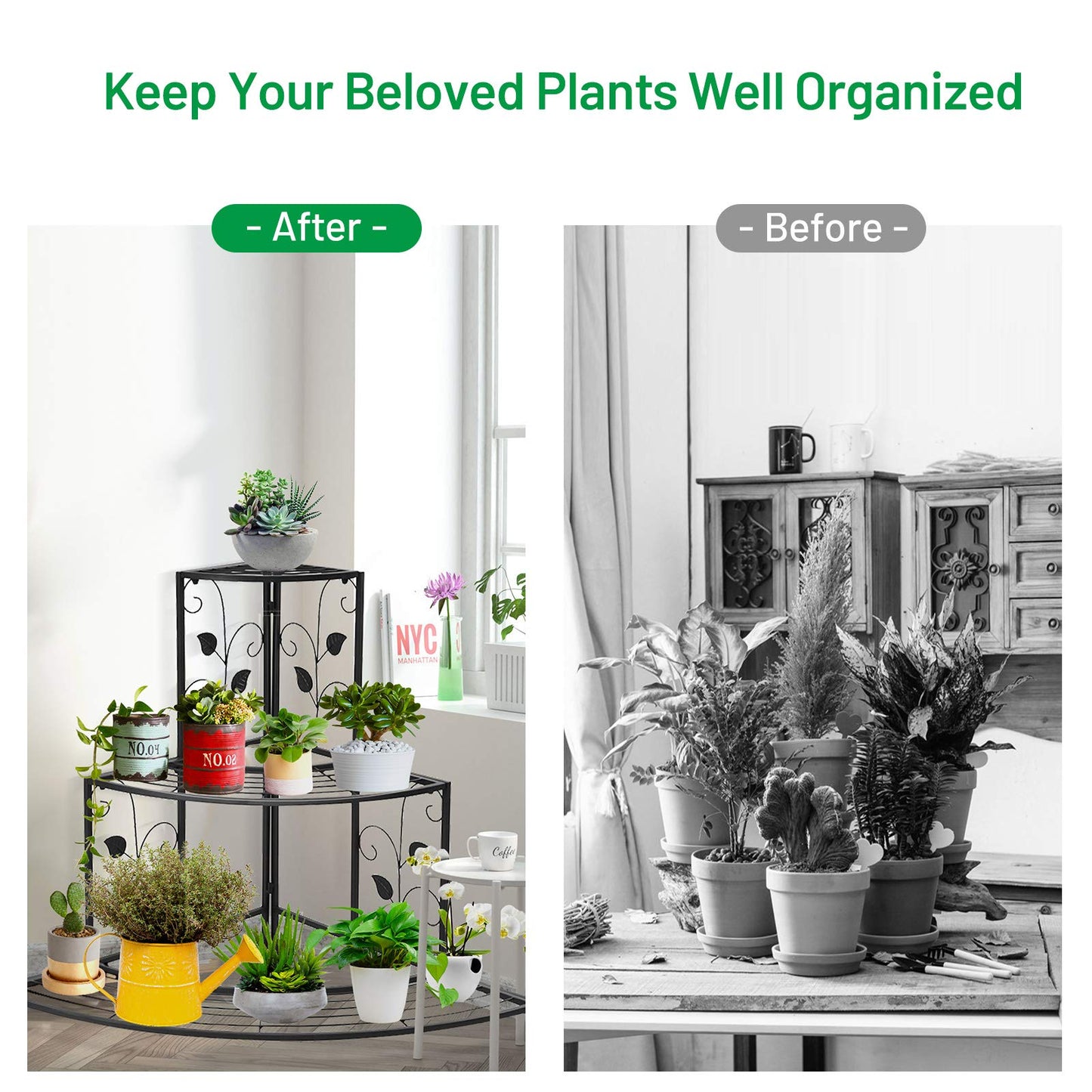 S AFSTAR Corner Plant Stand, 3-Tier Mental Plant Stand, Plant Flower Pot Display Rack, Pot Holder Shelf, Rustproof Ladder Potted Shelf, Outdoor Plant Stands for Patio Garden Yard Balcony (Black)