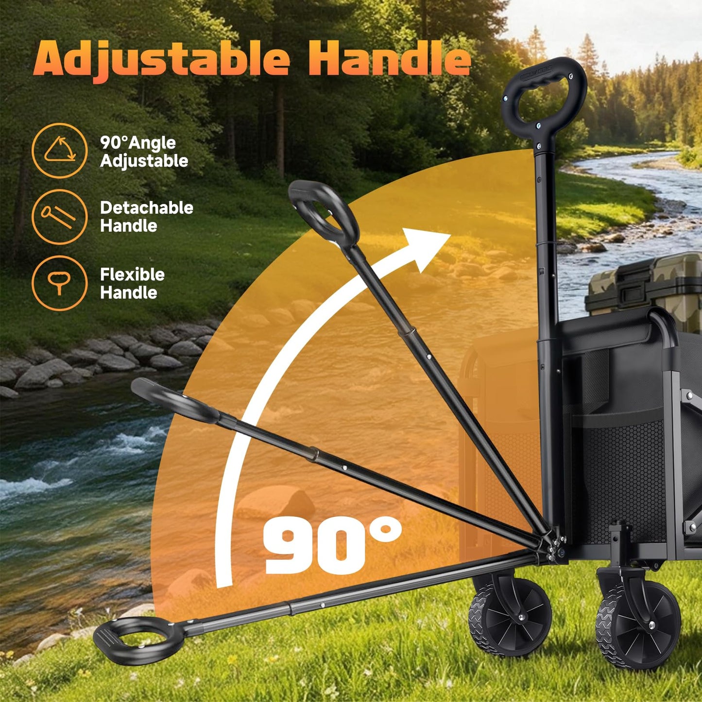 Collapsible Foldable Wagon Cart with Wheels - 360LBS Heavy Duty Folding Wagon Carts, Portable Lightweight Utility Wagon with All-Terrain Wheels & 2 Cup Holders, Grocery/Beach/Sports/Shopping/Black