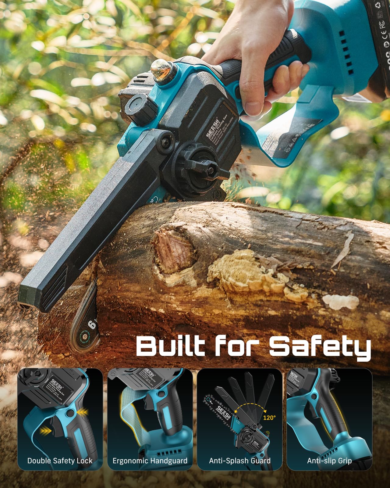 SEESII 2-in-1 Electric Pole Saws for Tree Trimming, 6 Inch Mini Chainsaw Cordless with Extension Pole, Battery Powered Pole Chain Saw, Tree Trimmer Limb Branch Cutter Pruner with 2 Battery P6 Plus
