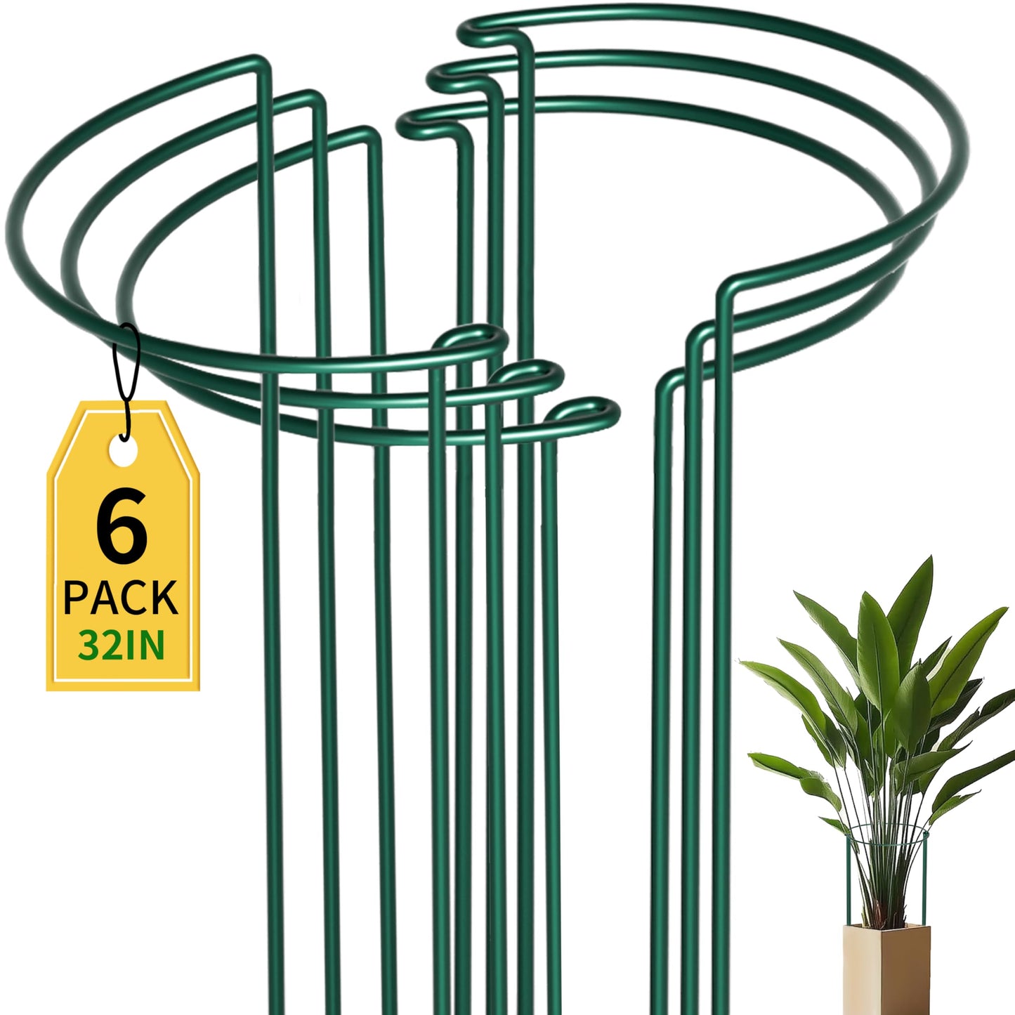 6-Pack Garden Plant Support Cages,14"Diax32"H Heavy Duty Interlinked Half Round Peony Support Rings,Metal Plant Support Stakes for Peony,Tomato,Hydrangea,Rose,Indoor & Outdoor Garden Plant Supports
