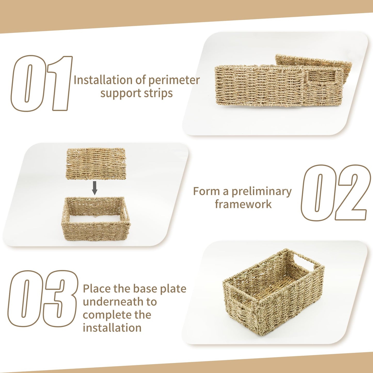 YRMT Small Seagrass Storage Basket Toilet Paper Baskets with Built-in Handles Bathroom Organizer Narrow Baskets for Organizing Toilet Tank 2 Pack (Seagrass)