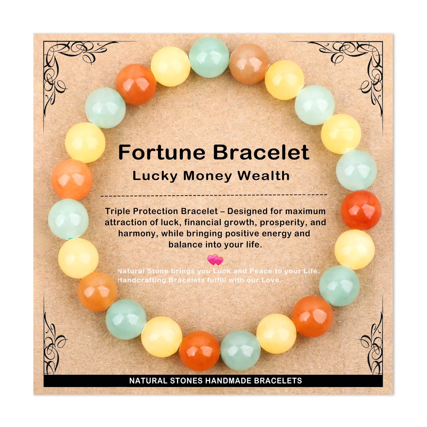 AD Beads 8mm Handmade Fortune Bracelet Elastic Bracelet – Natural Gemstone for Lucky Money Wealth – Meditation, Yoga, Healing and Energy Gift for Men Women