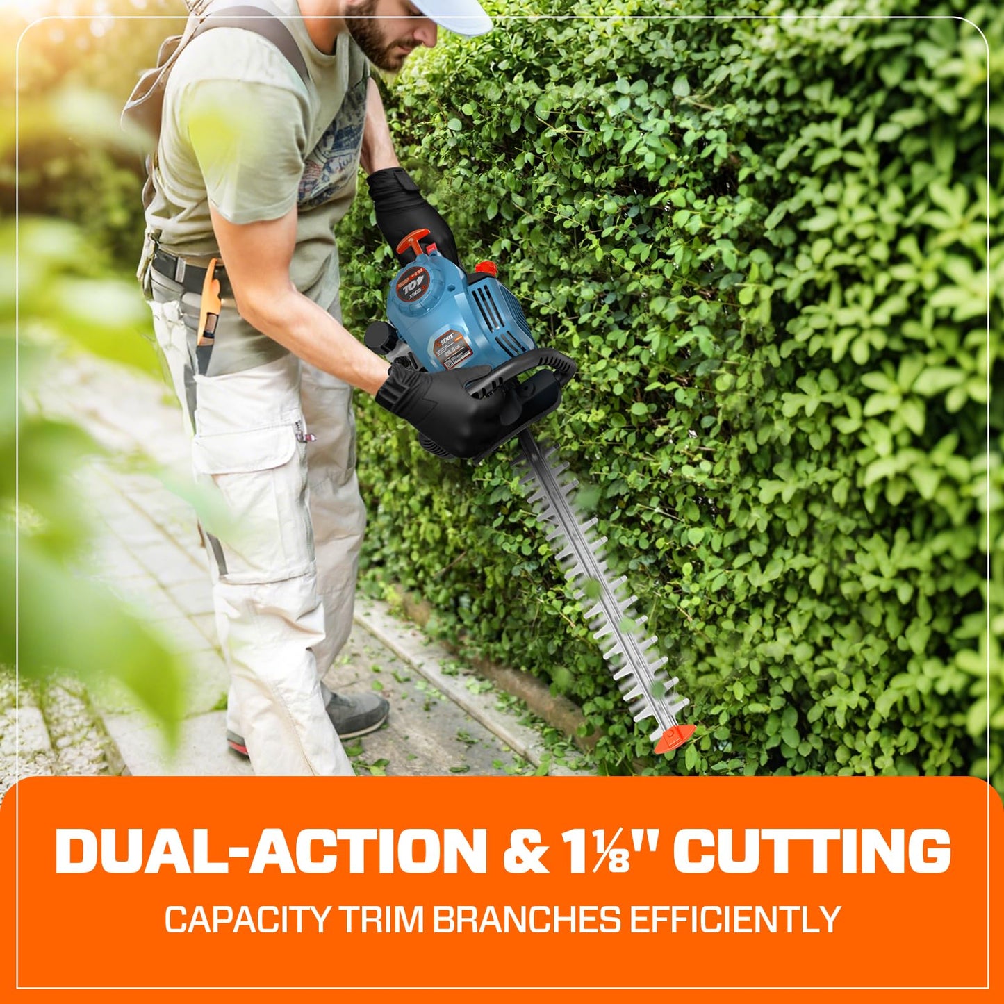 SENIX 4QL 26.5 cc 4 Cycle 22-Inch Gas Hedge Trimmer, Garden Tool to Trim Shrubs,Bushes,and More,Double Sided Dual Action Blades,1-1/8" Cutting Capacity,Includes Blade Cover(HT4QL-L)