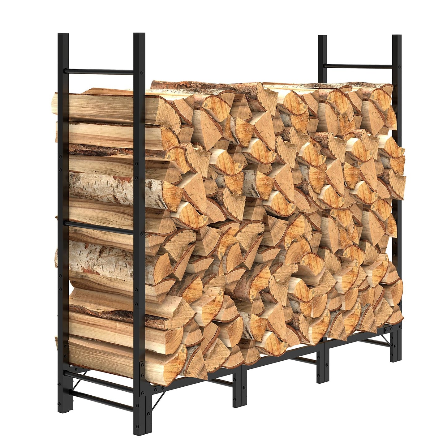 C-Hopetree 4Ft Outdoor Indoor Firewood Rack, Adjustable Metal Log Holder for Fireplace, Heavy Duty Wood Pile Storage Organizer Stacker Stand, Black