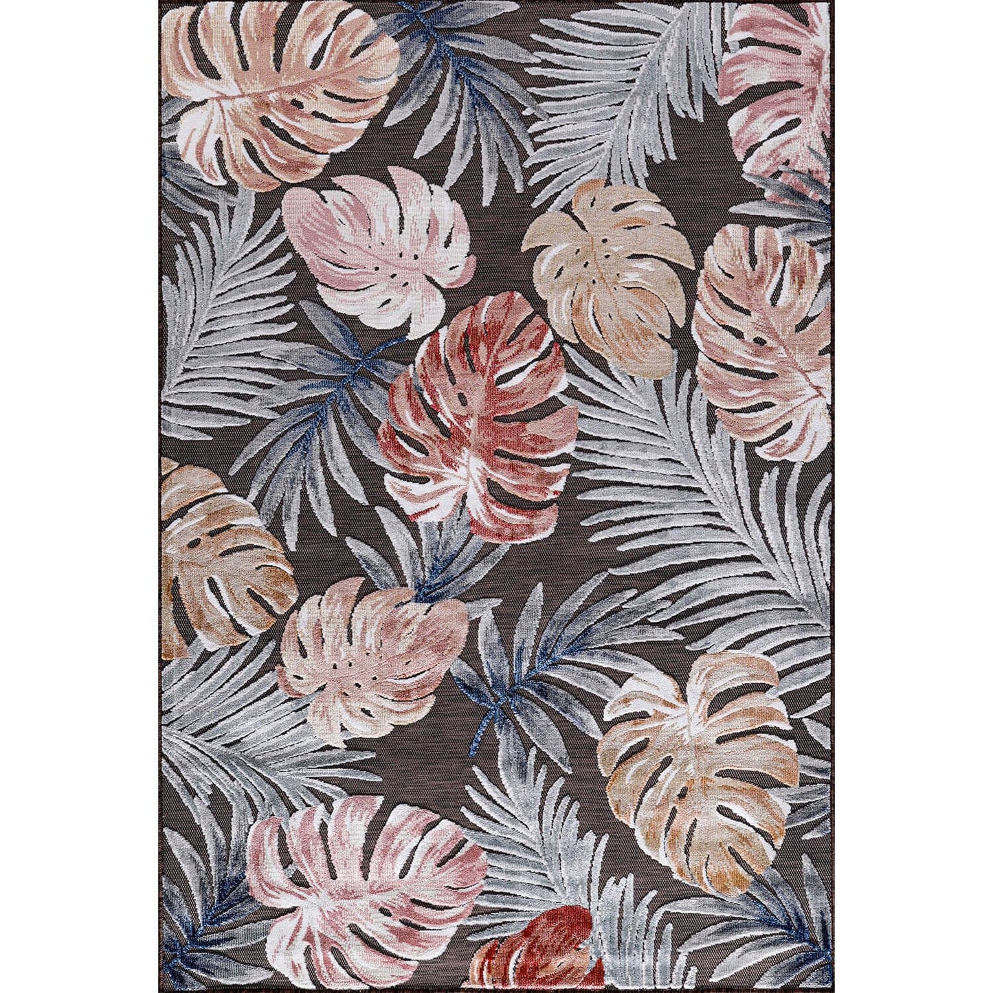 CAMILSON Indoor Outdoor Rug, Brown 7’10”x10’ Leaf Tropical Botanical Area Rugs for Indoor and Outdoor patios, Easy-Cleaning Non-Shedding Living Room, Garden and Kitchen Washable Outside Carpet (8x10)