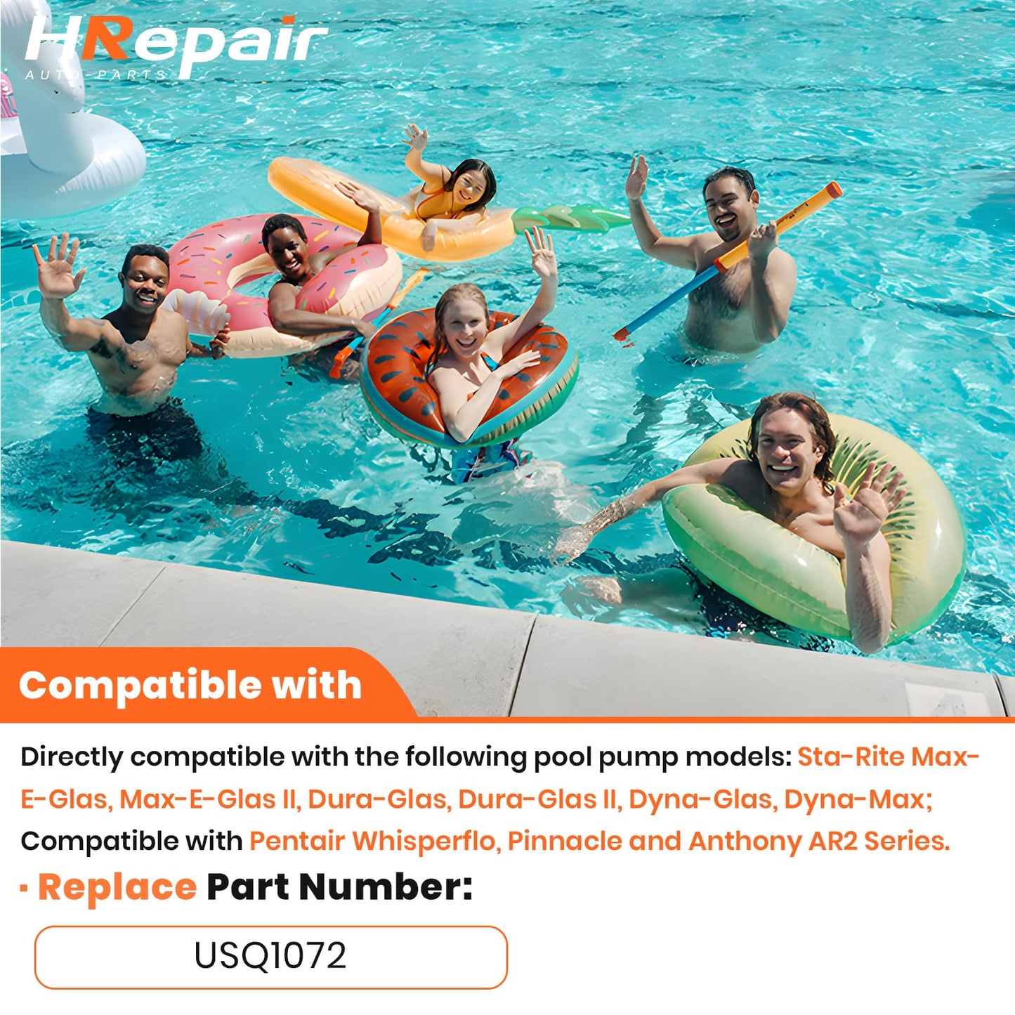 HRepair 3/4 HP Swimming Pool Pump Motor USQ1072 fits for Pentair Superflo Sta-Rite Whisperflo Pinnacle Anthony AR2 Pumps 230V, 5.6/11.2 Amps - 0.75 HP