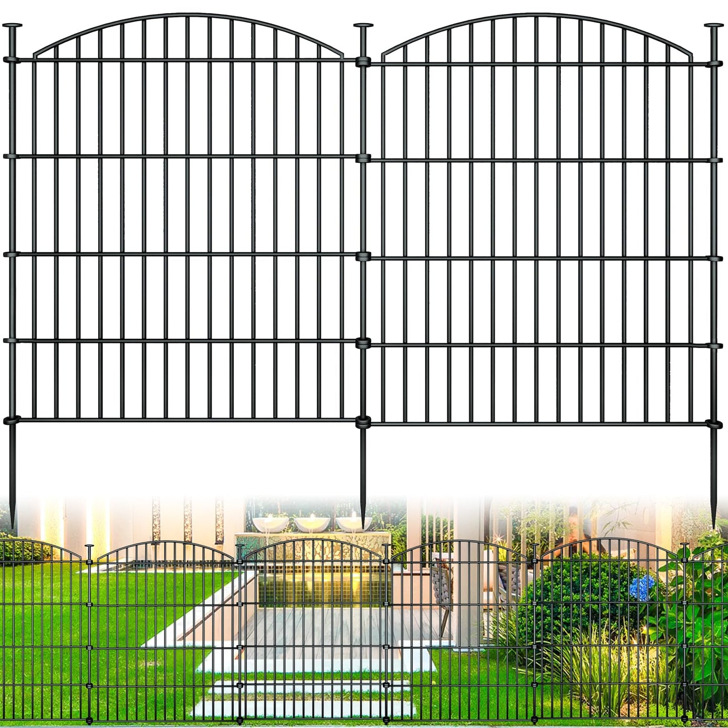 10 Panels Garden Fence Dog Fence Outdoor for Yard, 32in H x 23.6ft L Rustproof Metal Fencing with Ground Stakes | No Dig Animal Proof Containment for Pets/Rabbits | Durable Patio Security Panels