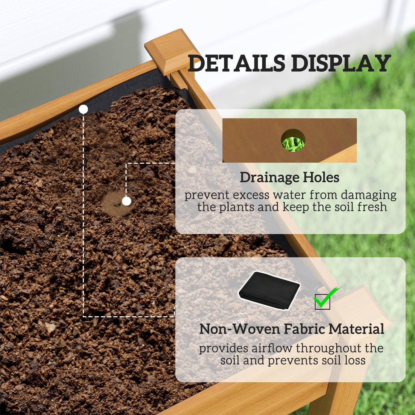 Outsunny Raised Garden Bed with PE Greenhouse Cover Outdoor Elevated Wood Planter Box for Herbs and Vegetables, Use for Patio, Backyard, Balcony, 48 x 22 x 46 inch, Sand