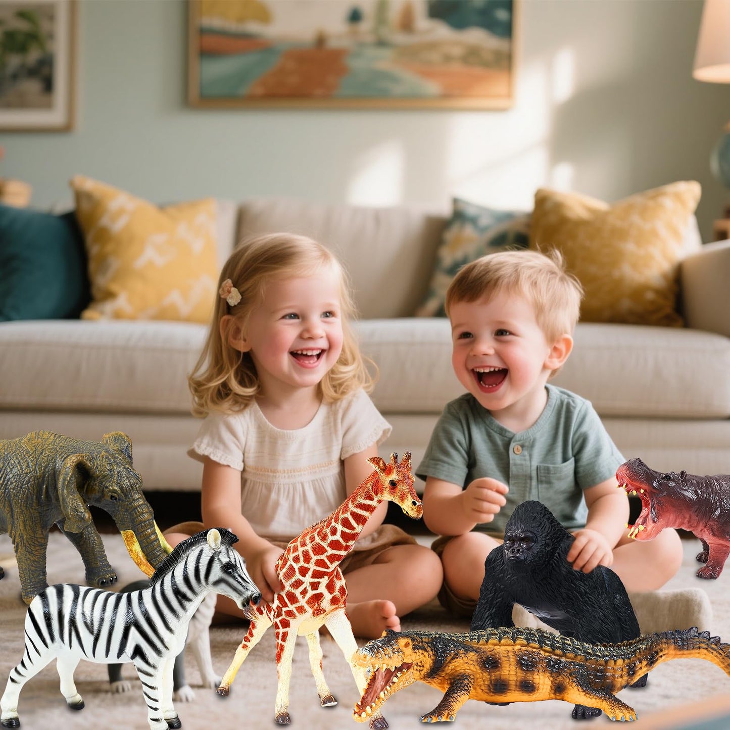 6 Pcs Large Soft Safari Animal Toys,Jumbo Animals Playset for Toddler Kids Children Boy Girl 1 2 3 4 5 Year Old,Learning Toy,Brithday