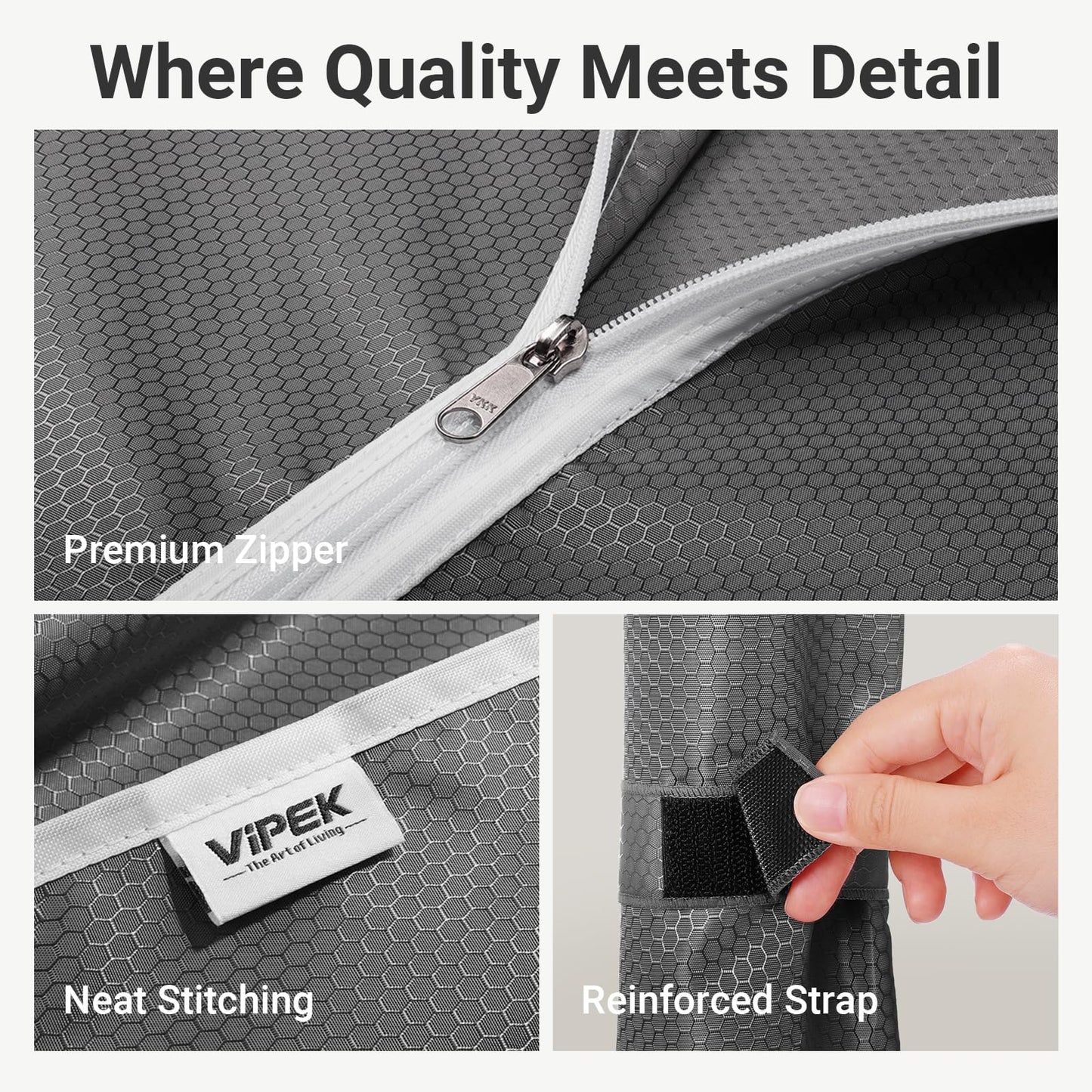 VIPEK R2C Plus Heavy Duty Rolling Garment Rack with Cover Clothing Racks for Hanging Clothes Portable Closets with Adjustable 3 Wire Shelves, Double Rods, Black Rack with Grey Upgraded Polyester Cover