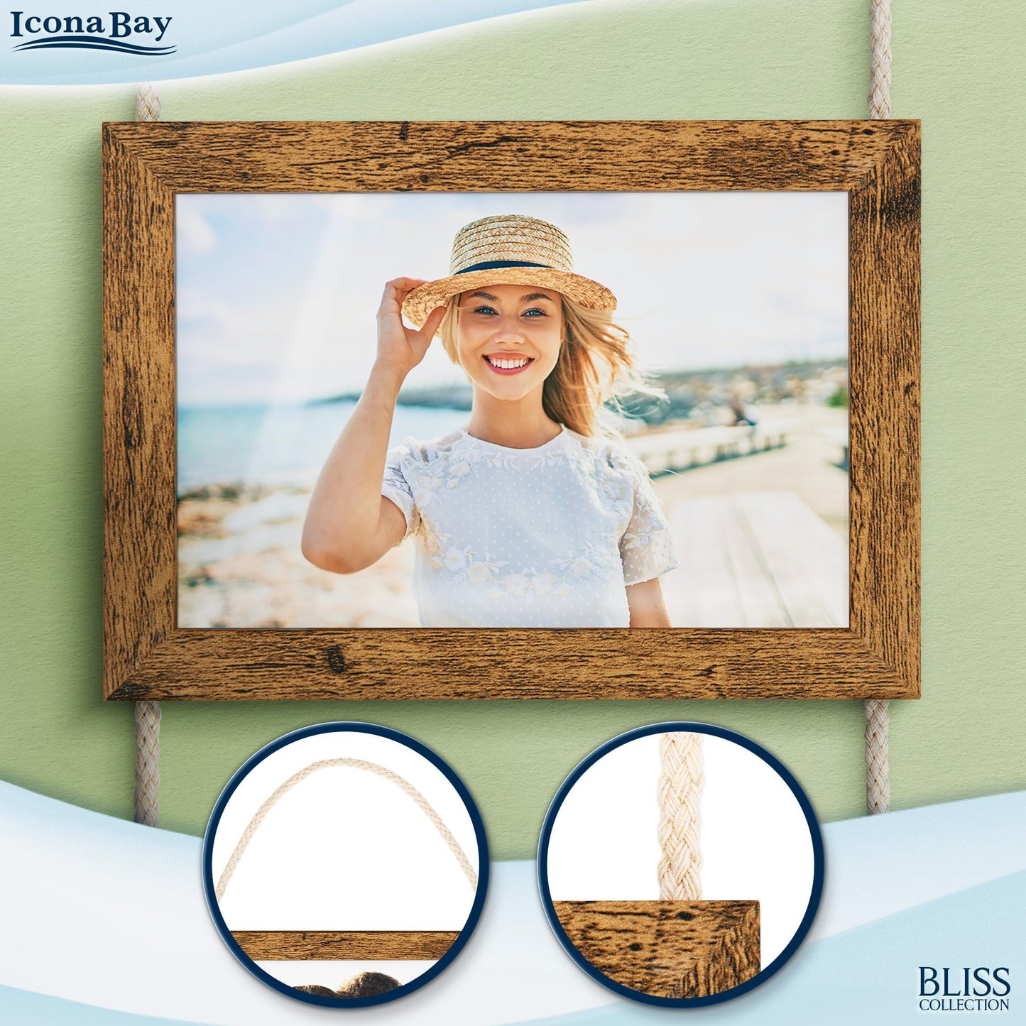 Icona Bay - 4x6 Wall Hanging Picture Frames Collage with 4 Openings - Rustic Brown - Casual Style Engineered Wood Frames - Wall Mount Only - Bliss Collection