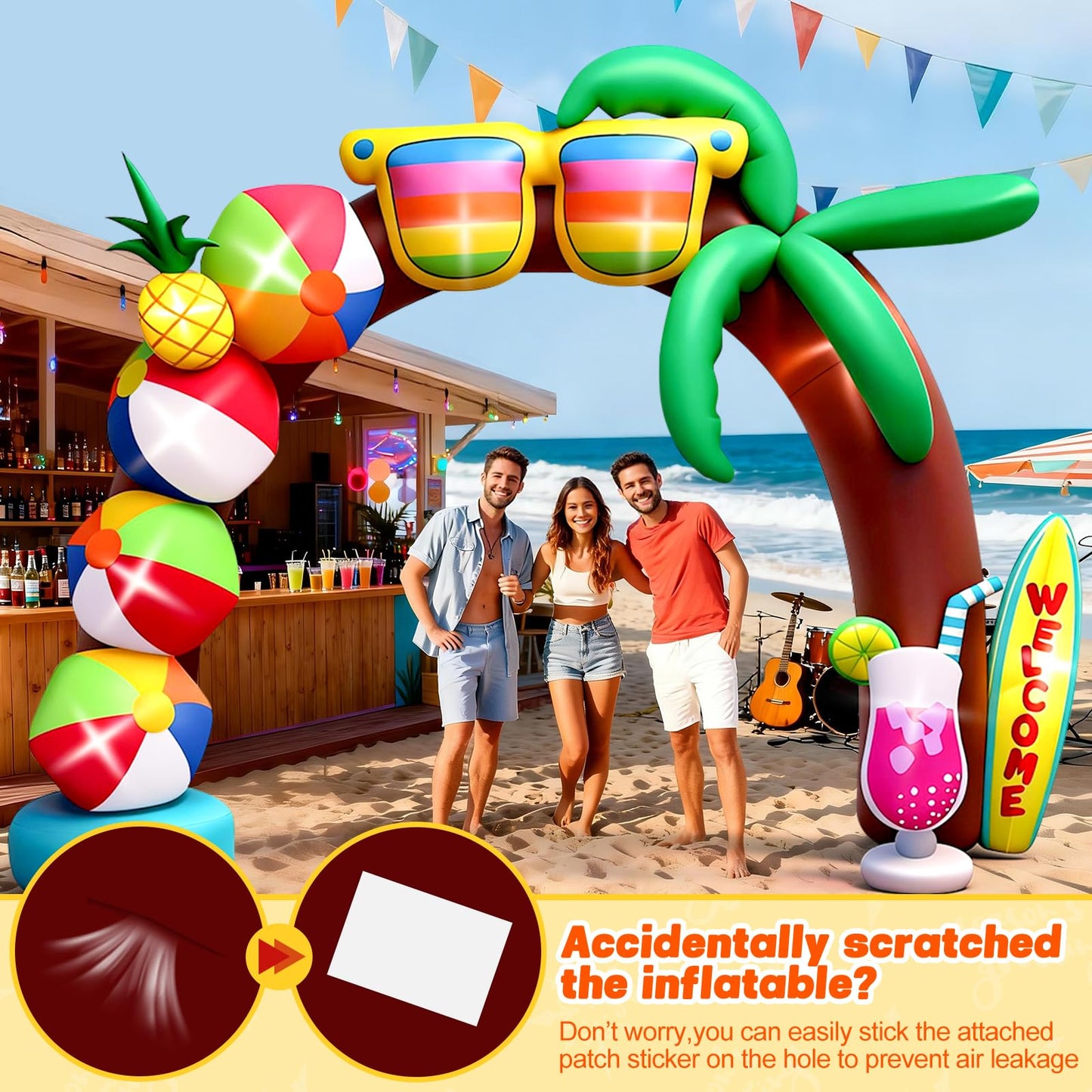 Kalolary 10FT Tall Summer Inflatable Outdoor Decorations, Beach Ball Archway Blow Up Inflatable Arch with Build-in Lights for Beach Party Pool Party Yard Garden Summer Decors