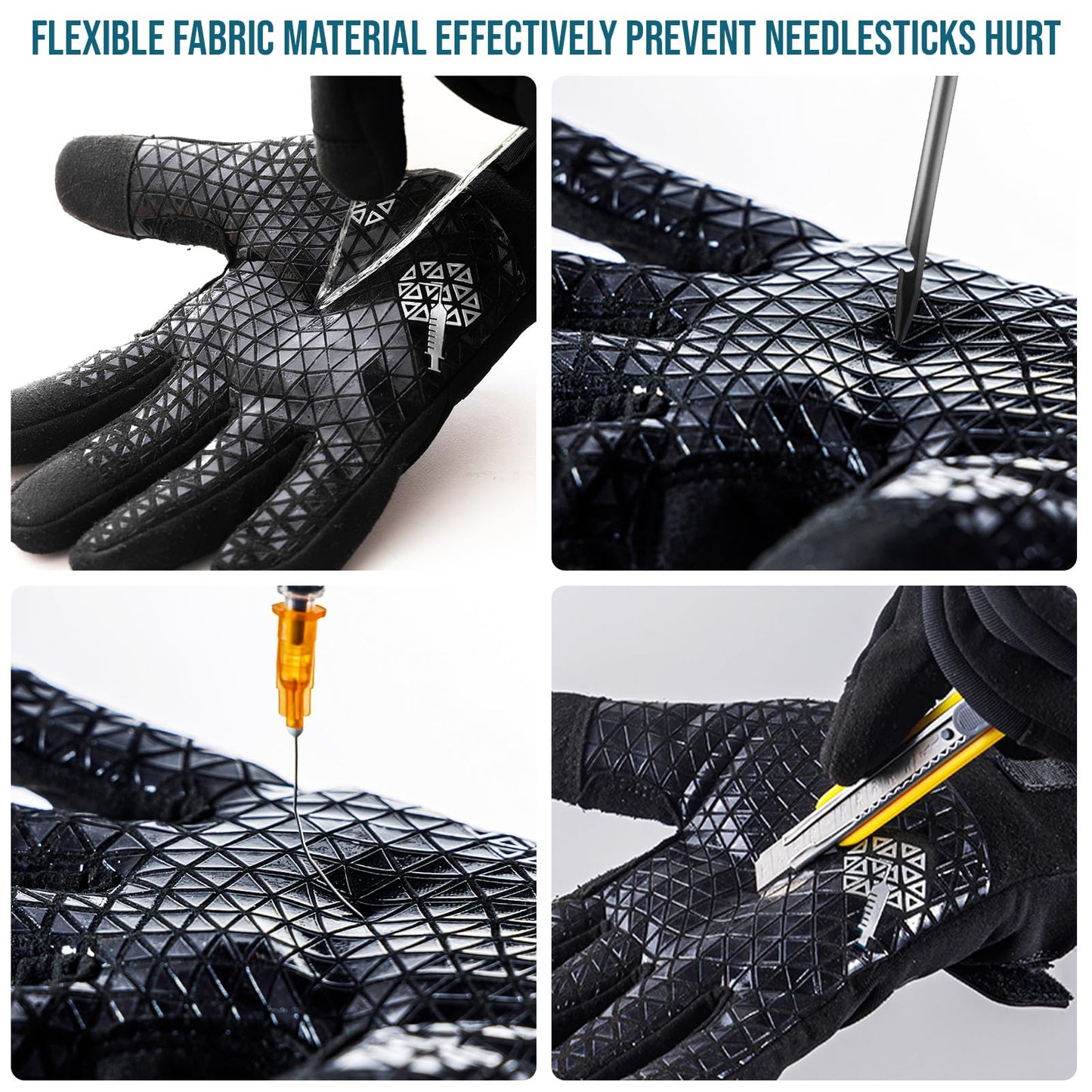 TAILI Level 3 Needle, Level 5 Puncture Resistant Men Work Gloves, Grip Enhanced A7 Cut Resistant Safety Gloves, Touchscreen and Breathable, Black, Large (L), 1 Pair