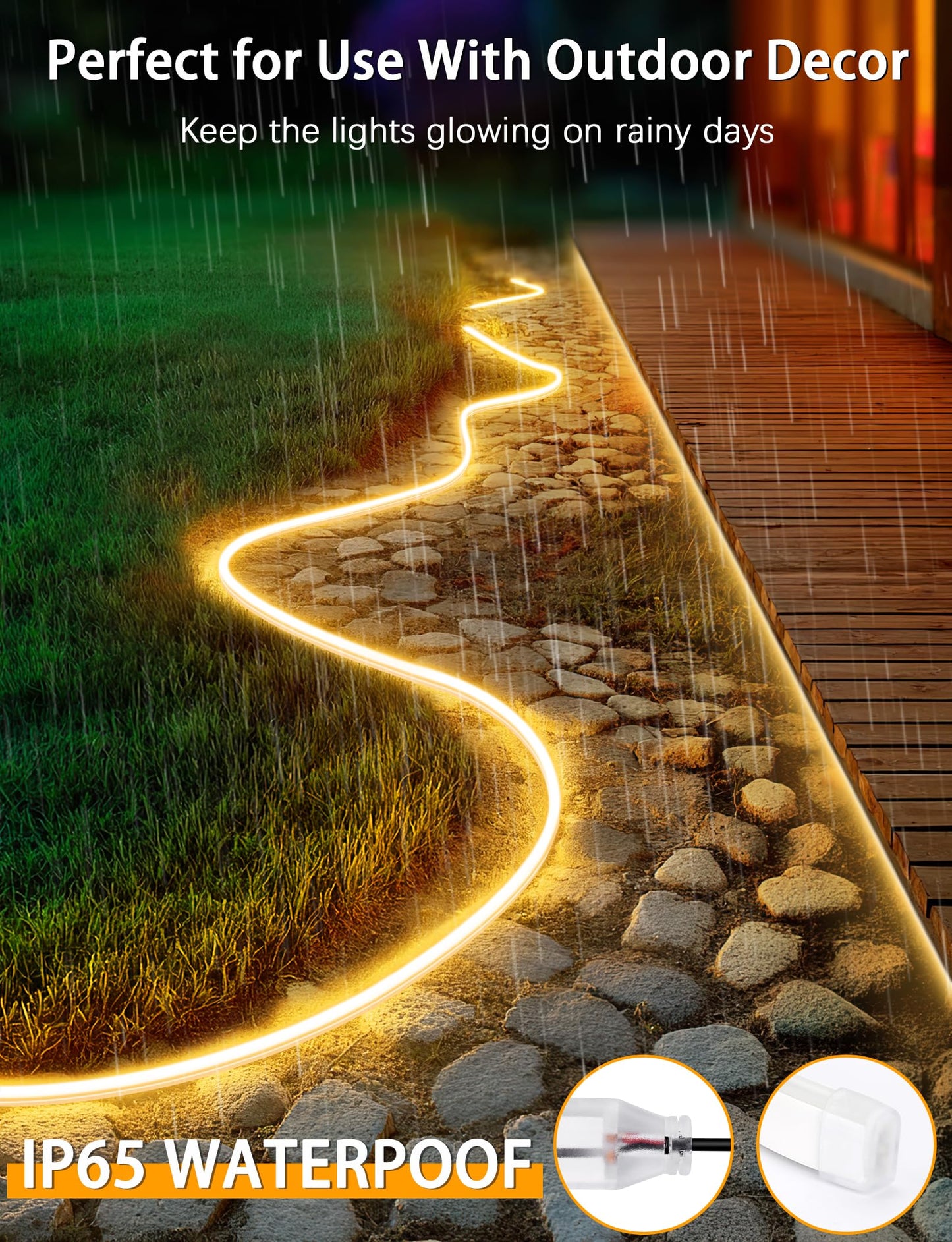 Lamomo Neon Rope Lights 65.6Ft, Waterproof Warm White LED Strip Lights, 3000K Silicone Flexible Cuttable 24V Led Lights for Bedroom, Outdoor,Indoor, Kitchen, DIY Design, Cabinet