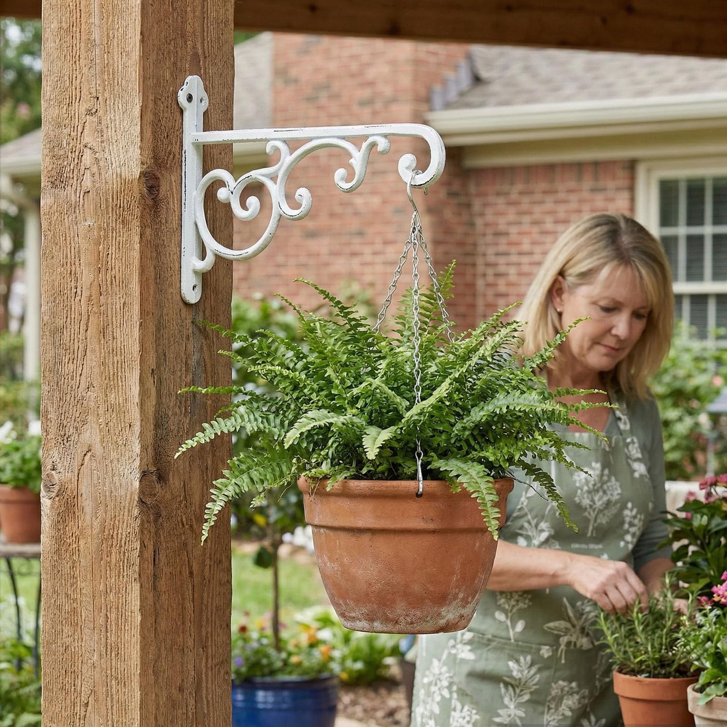 Facaler Heavy-Duty Cast Iron Plant Hanging Brackets, 11.5" Wall Mount Hanger for Planters, Bird Feeders, Lanterns, Outdoor & Indoor Use, Set of 2 with Mounting Hardware (White, 2-Pack‌)