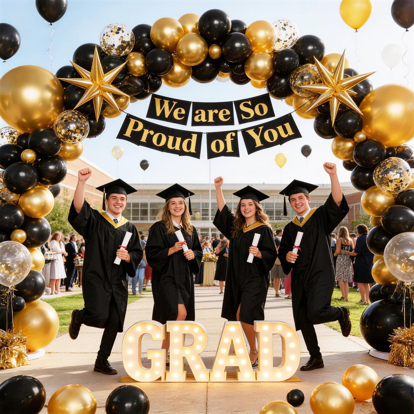 KARLURE Black and Gold Balloons Arch Kit with Black Gold Confetti Balloons for 2026 Graduation Decorations Class Grad Men Birthday Party Prom Retirement Masquerade Anniversary Party Decorations