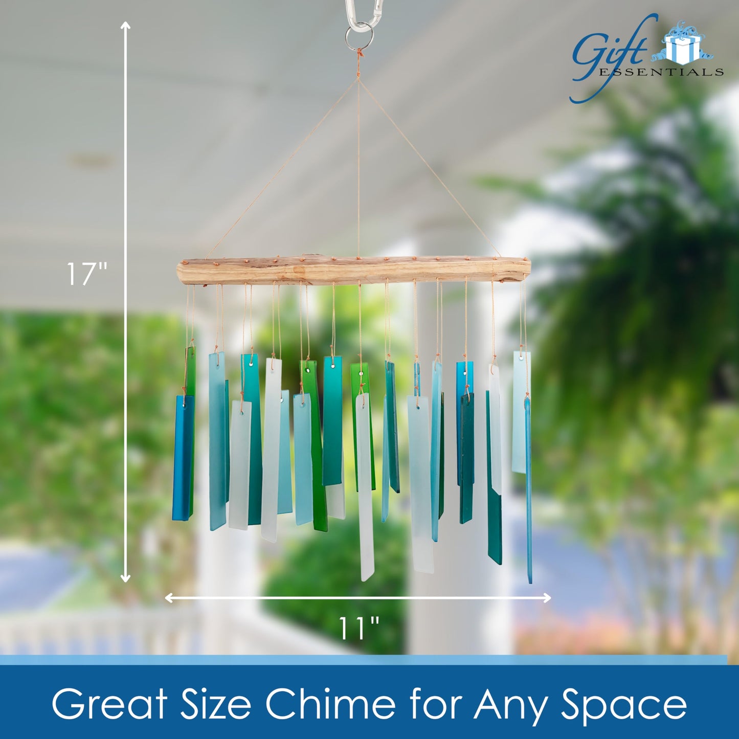 Blue Handworks Sea Glass and Driftwood Chime - Sandblasted Glass and Found Wood Hand Crafted Wind Chime