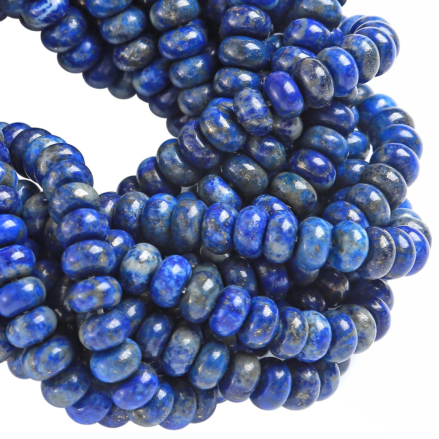 76pcs 5x8mm Natural Lapis Lazuli Stone Rondelle Spacer Loose Beads Abacus Disk Stone Round Loose Gemstone Beads for Jewelry Making DIY Bracelet Necklace