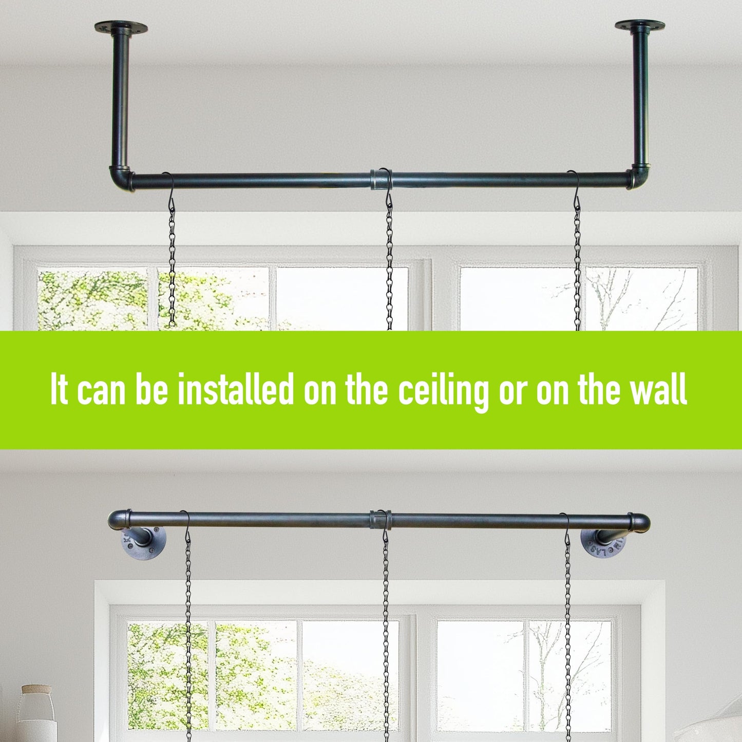 HemePaha Metal Plant Hanger Indoor with 3 Hanging Chains, 38.2 Inch Black Hanging Planters Rod for Indoor Plants, Wall Hanging Plant Holder for Window, Ceiling (Hanging Planters Not Included)
