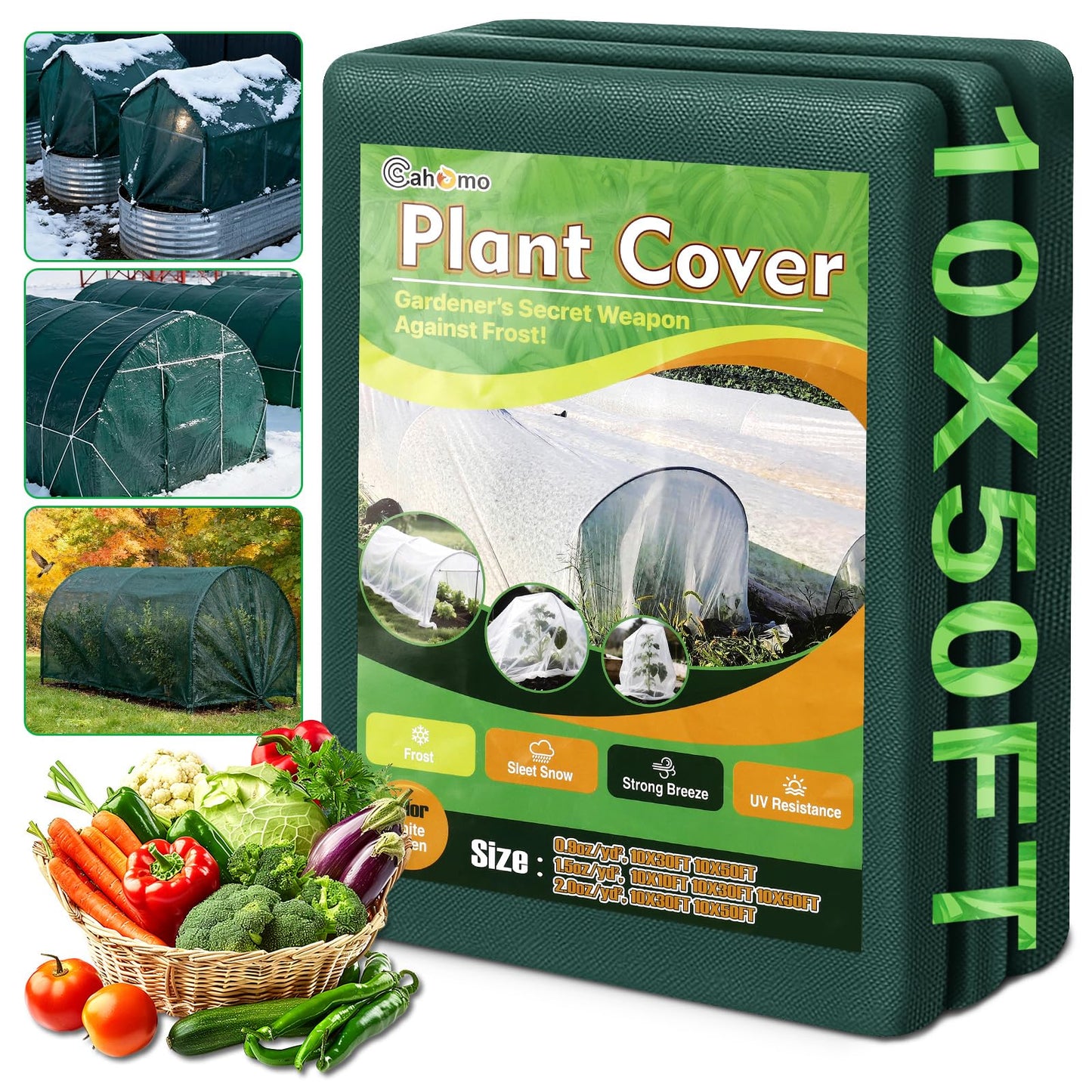 Green Plant Covers Freeze Protection, 10 x 50 ft - 0.9 oz/yd² Frost Cloths for Outdoor Plants, Tree Covers Freeze Protection, Winter Garden Blanket, Sun Cover for Plants for Greenhouse, Vegetables