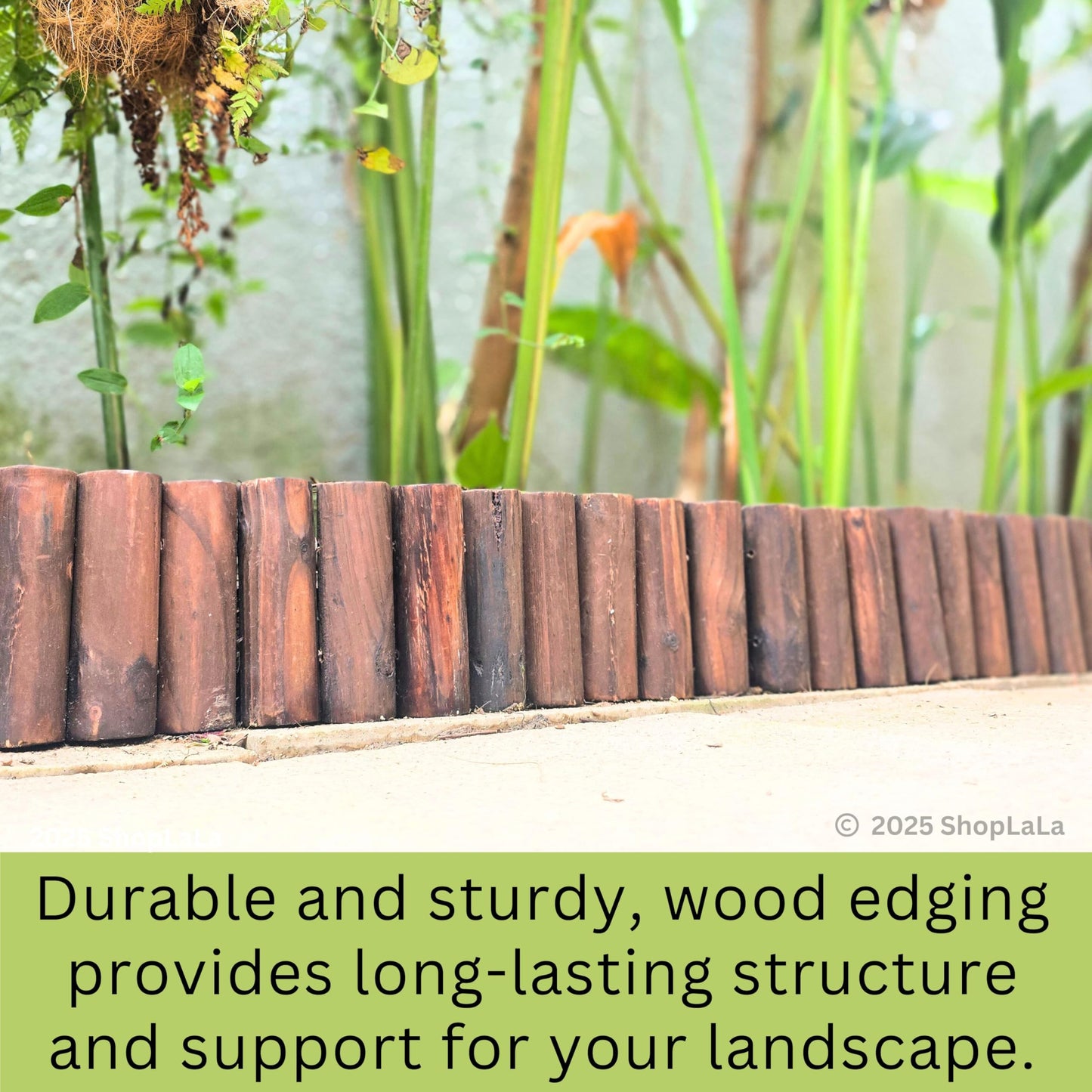 LaLaGreen Decorative Garden Edging Border (30"x6", 2 Pack) Small Brown Wooden Fence Panels with Metal Stakes, Flowers Bed Landscape Fencing for Lawn Yard Patio Pathway Outdoor Decor Tree Rings Barrier