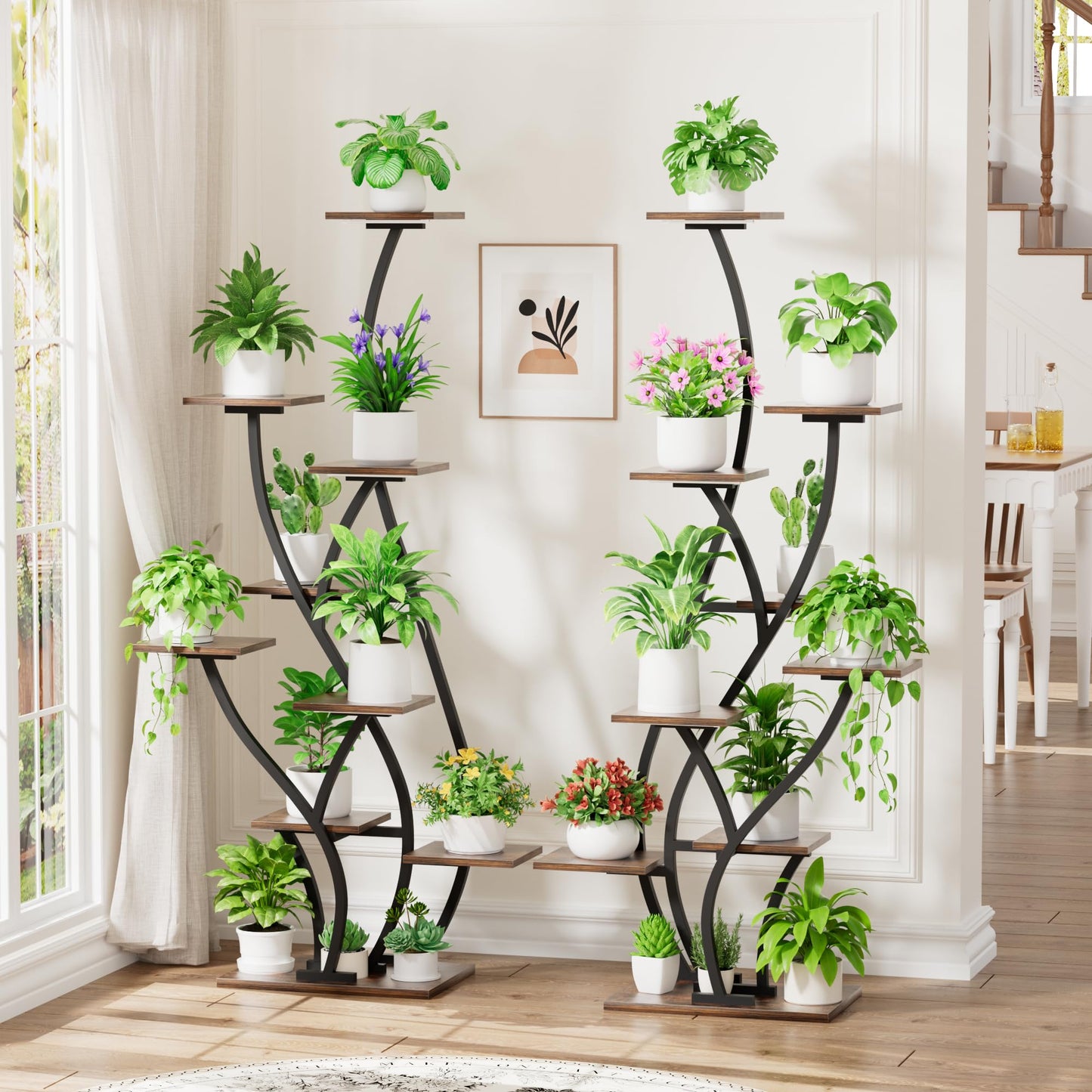 Plant Stand Indoor with Grow Lights - Lighted Plant Shelf Indoor Tall, 61" 9 Tier Large Plant Stands for Indoor Growing, 2 Pack Corner Flower Shelf, Winged Metal Holder for Home Living Room, Black