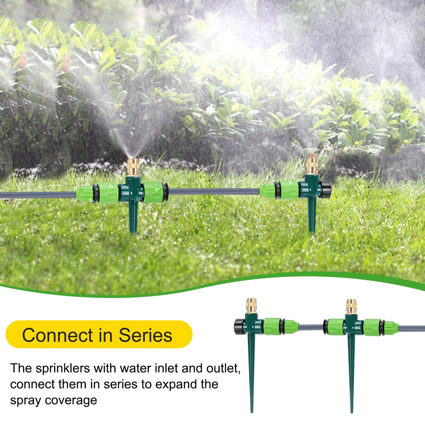2 Pack Metal Lawn Sprinklers for Yard, Automatic Water Sprinklers with Spike Base, Adjustable Brass Sprinkler Nozzle with 360 Degree Large Area Coverage for Lawn Grass and Garden Irrigation (Green)