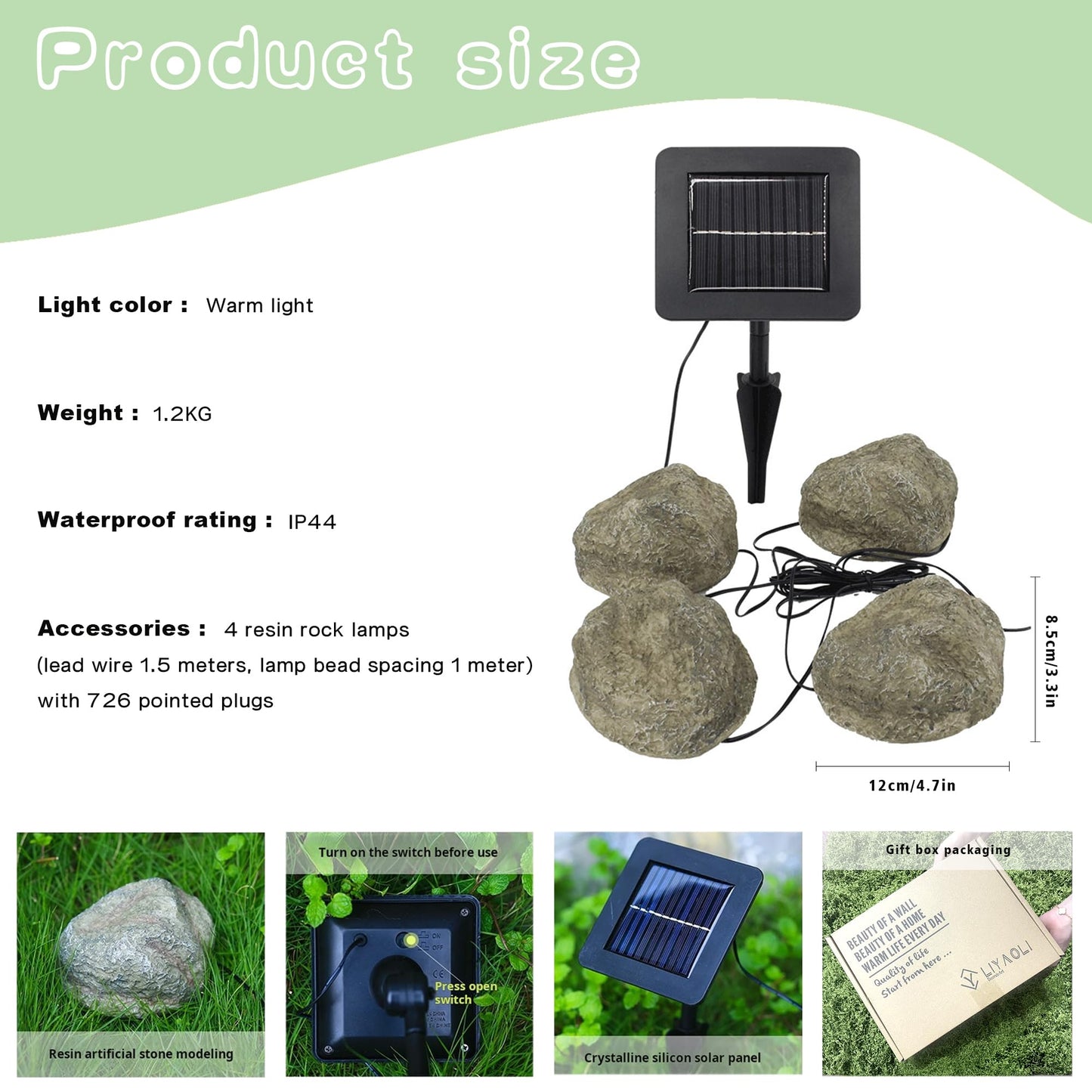 LIYAOLI Solar Rock Lights 4-Pack | Auto-Dimming & 8H Runtime | IP44 Waterproof Landscape Lighting for Garden/Pathway/Lawn Outdoor Decorative (Natural Stone Texture)