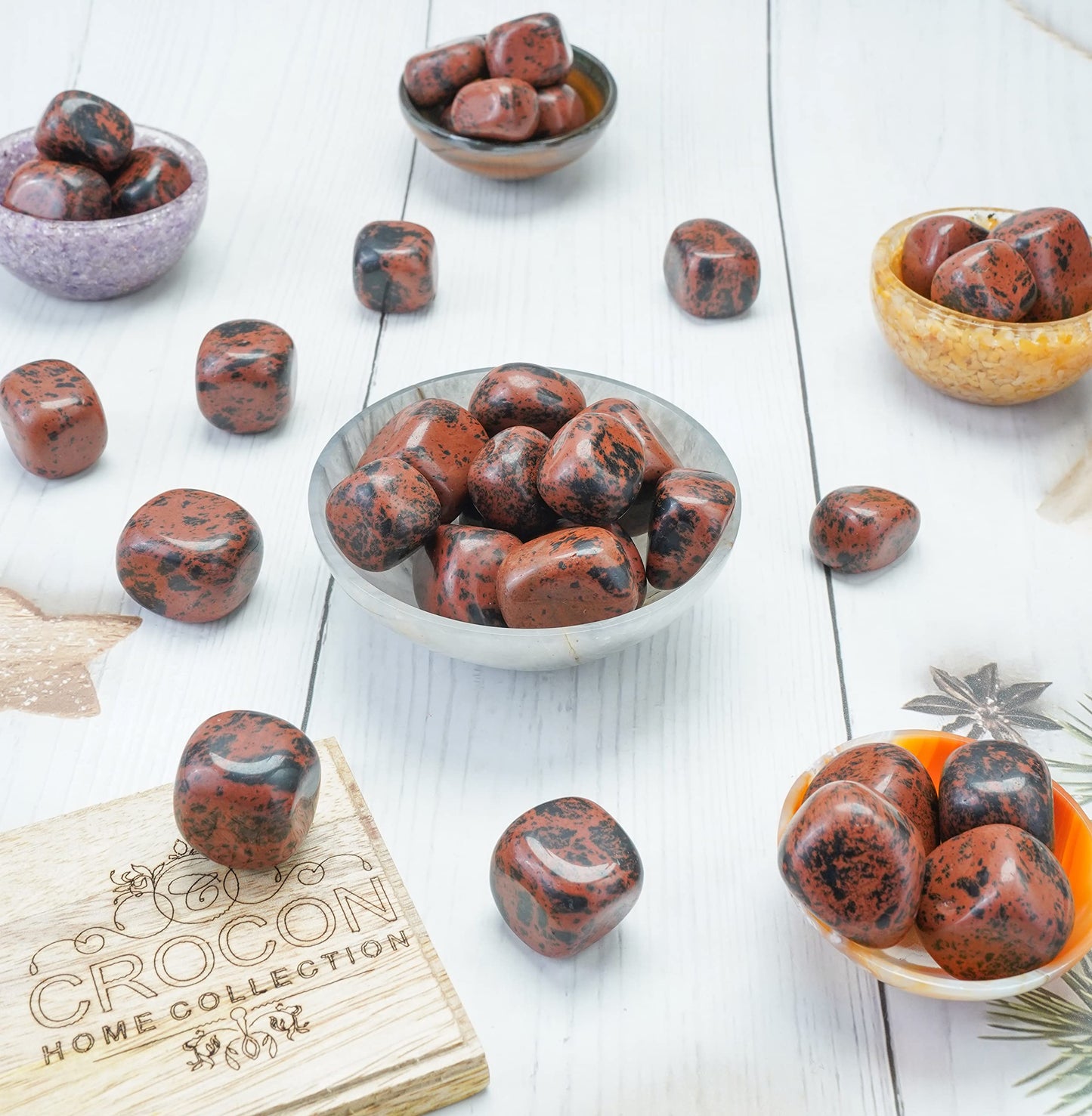 Crocon 1LB Mahogany Obsidian Tumbled Stones and Crystals Bulk 2000+ Carats Natural Crystal Kit for Reiki Healing Crystal Polished, Tumble Stones, Chakra Balancing, Gift, Home Decor Size : 20-25 mm