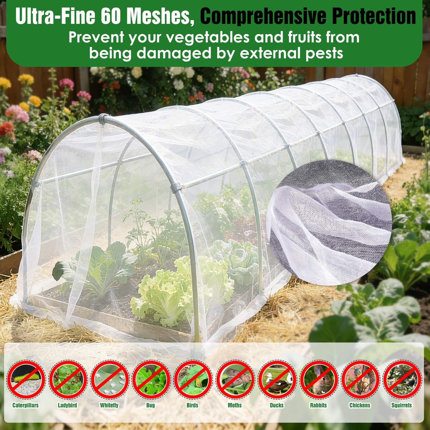 10 X 50FT Garden Mesh Netting Ultra Fine Mesh Netting Pest Barrier for Raised Beds, Mosquito Insect Bug Bird Netting for Blueberry Bushes Strawberry Fruits Vegetables Flowers Plants Cover Protection