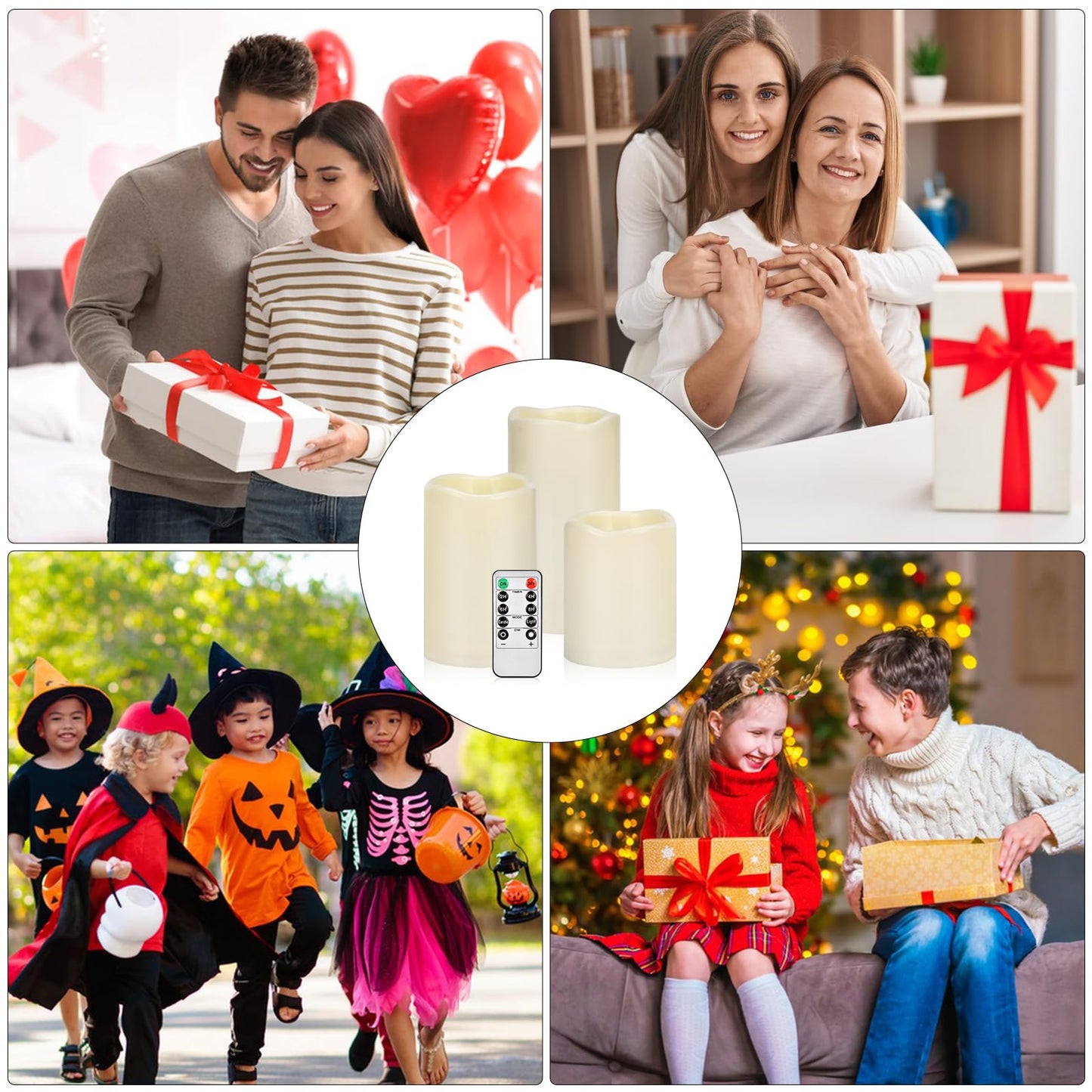 Flameless Candles 4" 5" 6" Set of 3 Ivory Outdoor Indoor Pillars 3" Diameter Battery Operated Flickering Candles Include 10-Key Remote Timer Function 400+ Hours Requires 2 AA Batteries（3 Pack)
