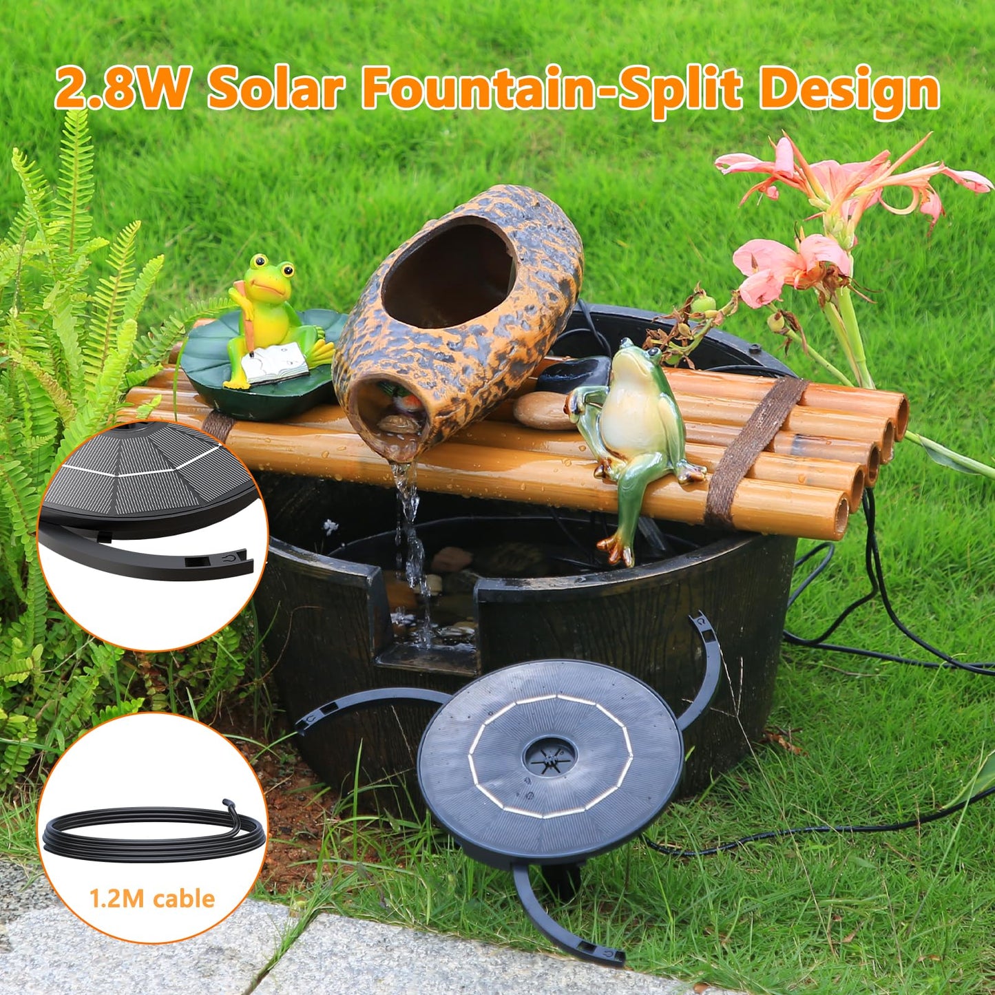 AISITIN 2.8W Solar Fountain Pump for Bird Bath Upgraded 2026, Floating Solar Powered Water Fountain Built-in 1000mAh Battery with 7 Nozzles & 3 Integrated Bracket for Bird Bath and Outdoor Garden