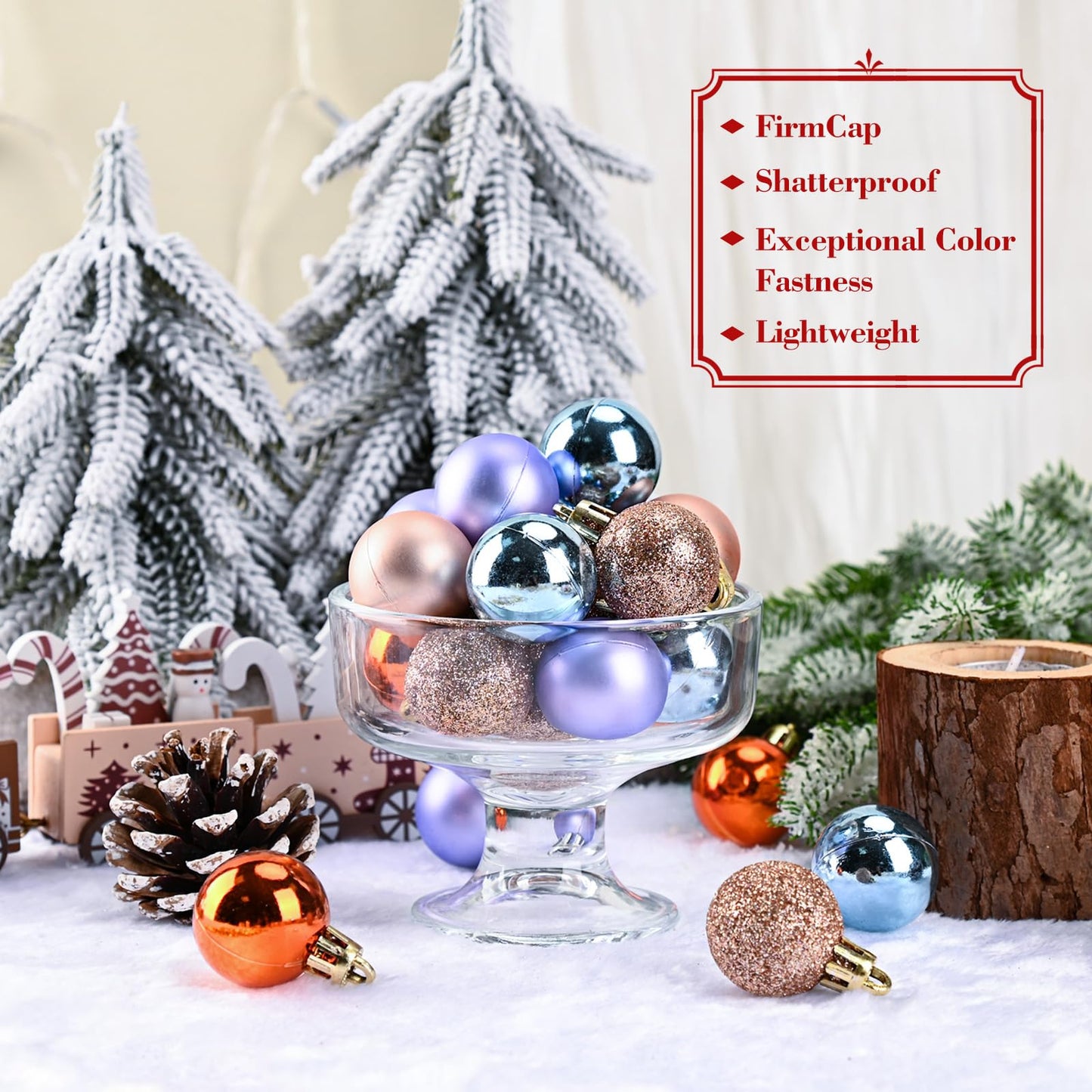 49PCS Mini Christmas Balls Ornaments Set - 3cm/1.18” Small Christmas Tree Ornaments for Mini Tree Decorations, Shatterproof Hanging Ball Bulk for Xmas Holiday Wreath Decor