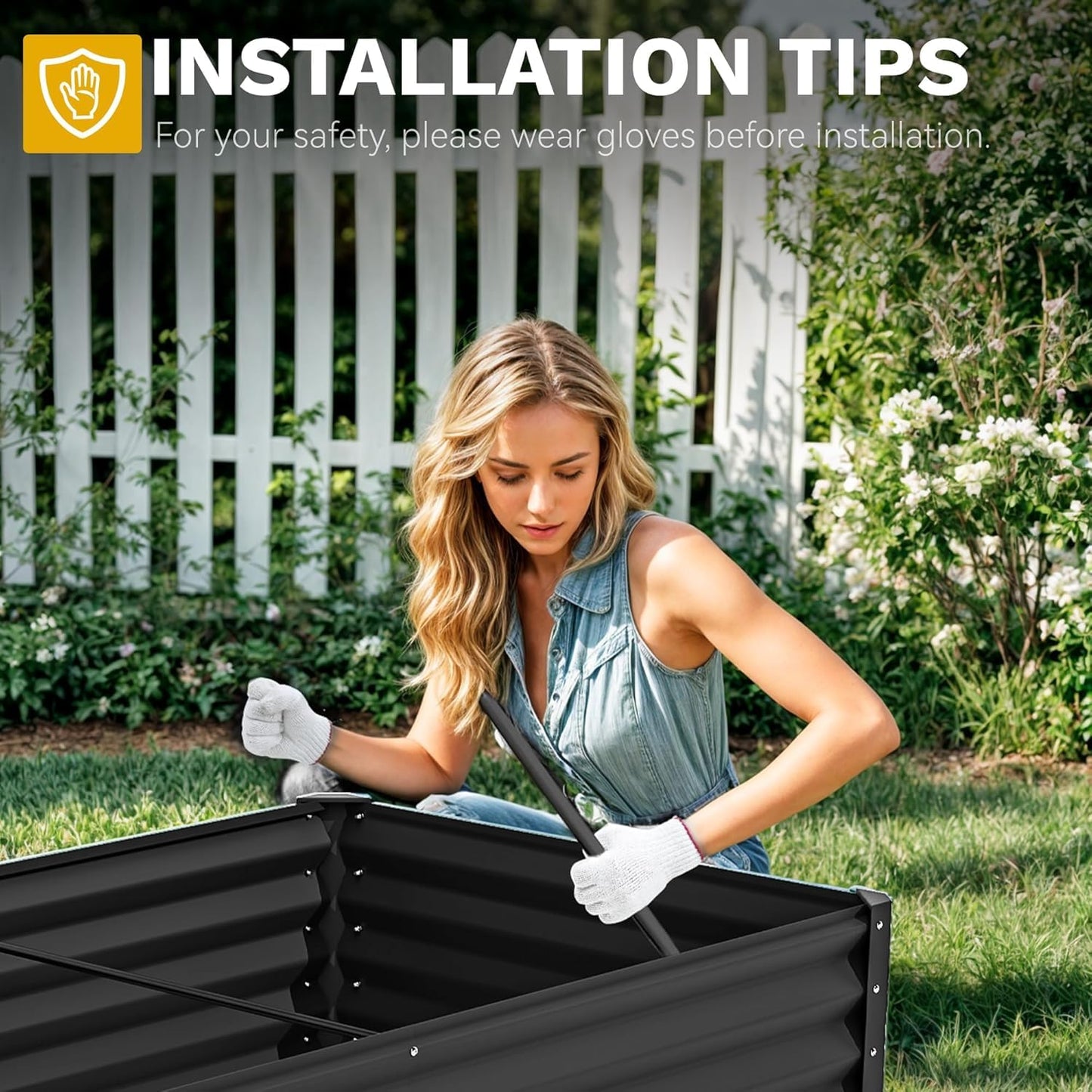 DWVO 6 x 3 x 1.5 FT Raised Garden Bed Kit, Outdoor Galvanized Flower Bed with Gloves, Large Metal Planter Box for Vegetables, Flowers, Herbs, Fruits, Black