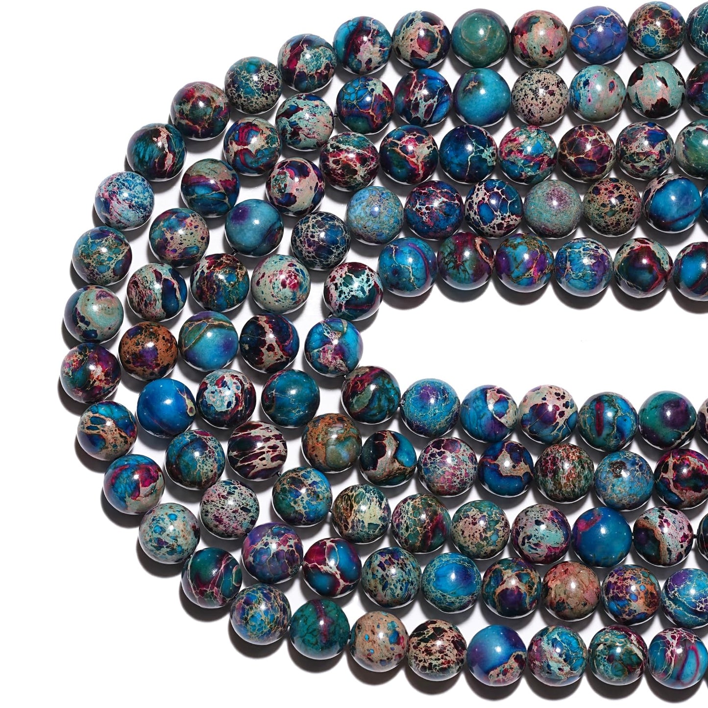 8mm Natural Blue Imperial Jasper Gemstone Beads Polished Round Smooth Stone Beads for Bracelets Jewelry Making 15inch Loose Beads