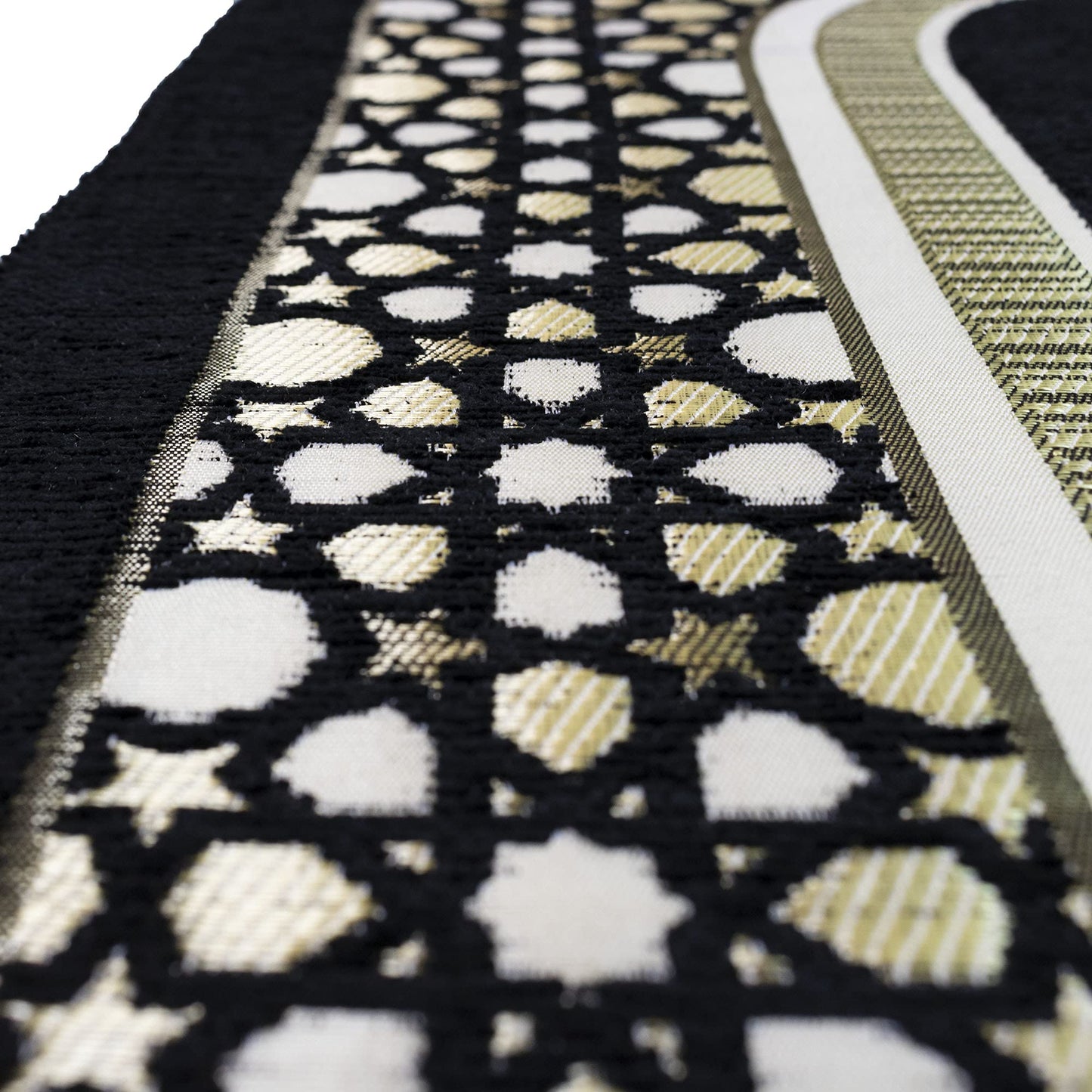 Modefa Turkish Islamic Prayer Mat - Thin Woven Chenille Sajjadah - Intricate Praying Rug Ramadan Eid Gift - Traditional Muslim Janamaz Sajada for Men Women - Geometric Selcuk Star (Black)