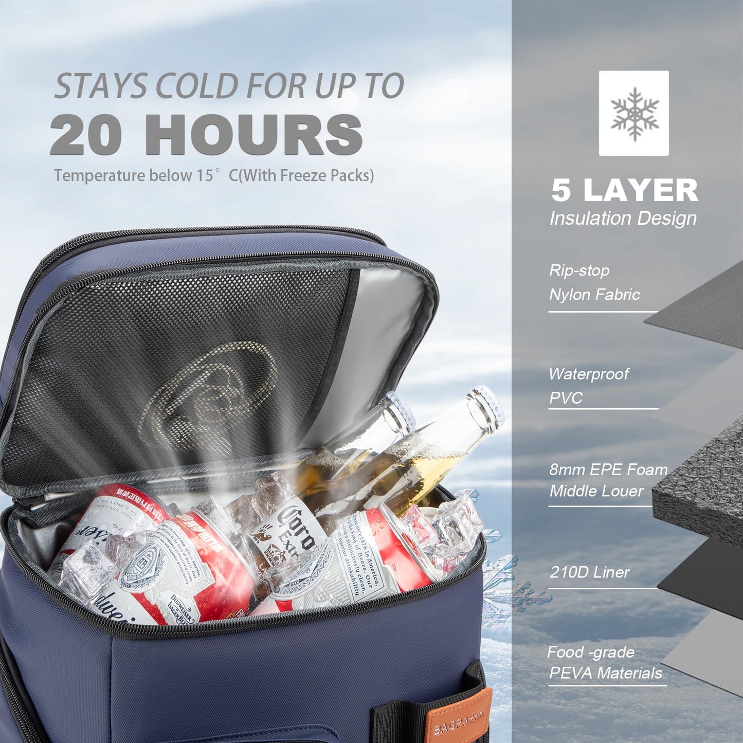 Insulated Cooler Backpack,45 Cans Multifunctional Double Deck Leakproof Cooler Bag with Sternum Strap,Large Capacity Lightweight Travel Camping Beach Backpack Cooler Ice Chest for Men Women