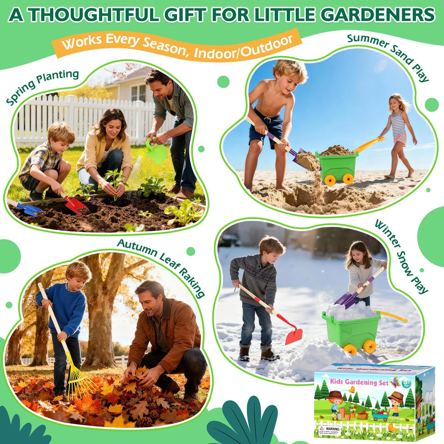 Kids Gardening Set, Outdoor Toys with Wheelbarrow and Kids Garden Tools, Toddler Gardening Set with Repotting mat, Gloves, Apron, Watering Can, Pretend Play Learning Toys for Kids Boys and Girls 3-8