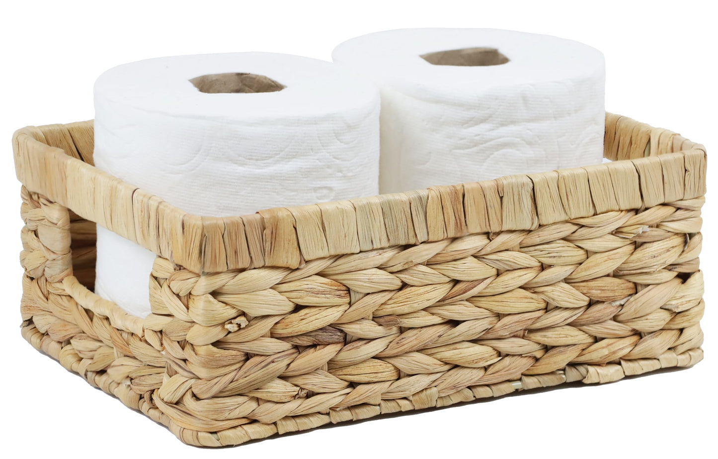 Wicker Baskets, Baskets for Organizing, Rattan Woven Basket for Storage, Organizer Bins with Built-in Handles, Storage Basket for Shelves (Water Hyacinth, Small)
