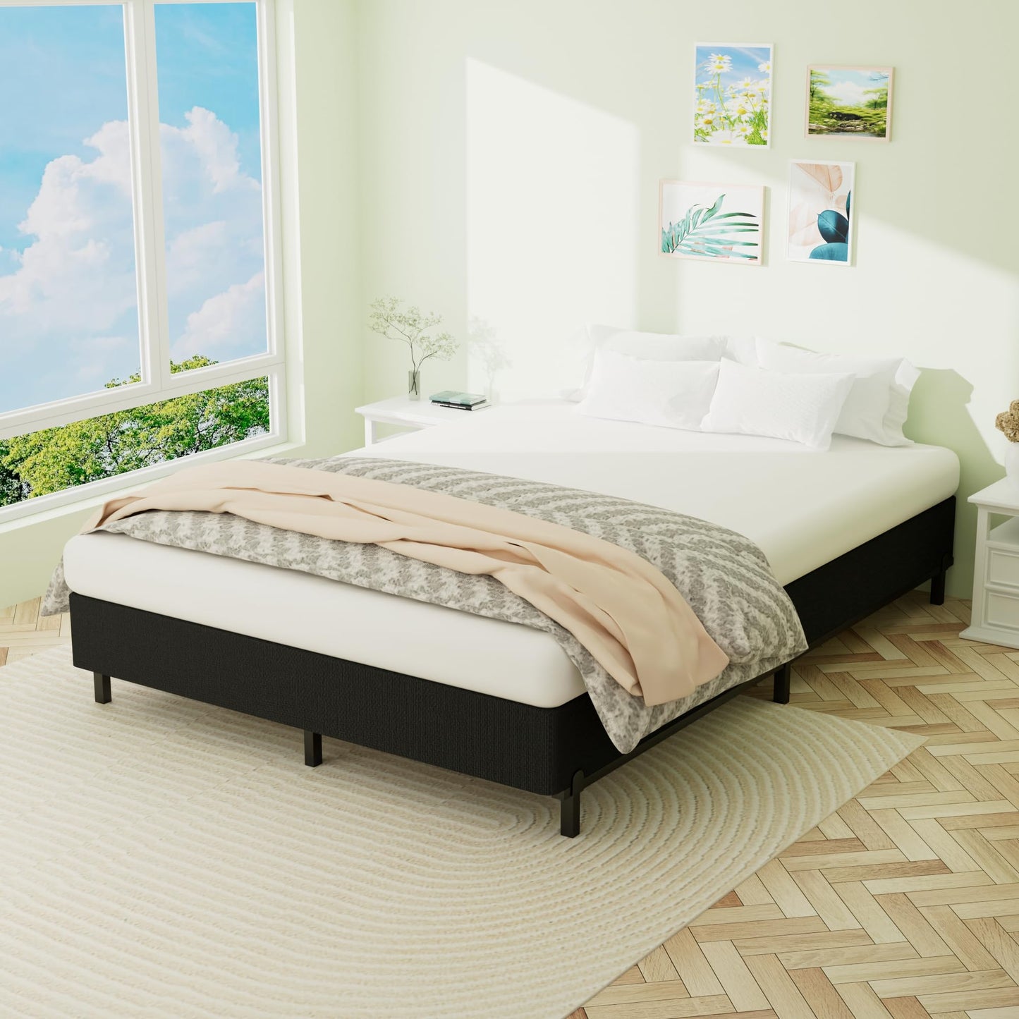Superay Full Box Spring, 5 inch Box Spring for Full Bed, Heavy Duty Metal Bed Frame with Fabric Cover, 3000lbs Max Weight Capacity Bed Base Mattress Foundation, Easy Assembly, Noise Free, Black