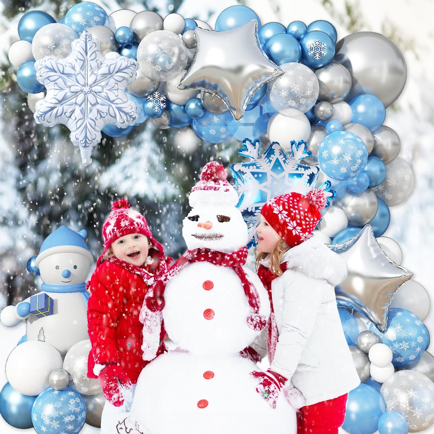 Jobkoo Snowflake Balloon Garland Arch Kit Winter Snowflake Balloons with Silver Blue White Snow Confetti Latex Balloon for Winter Wonderland Christmas Baby Shower Princess Birthday Party Decor