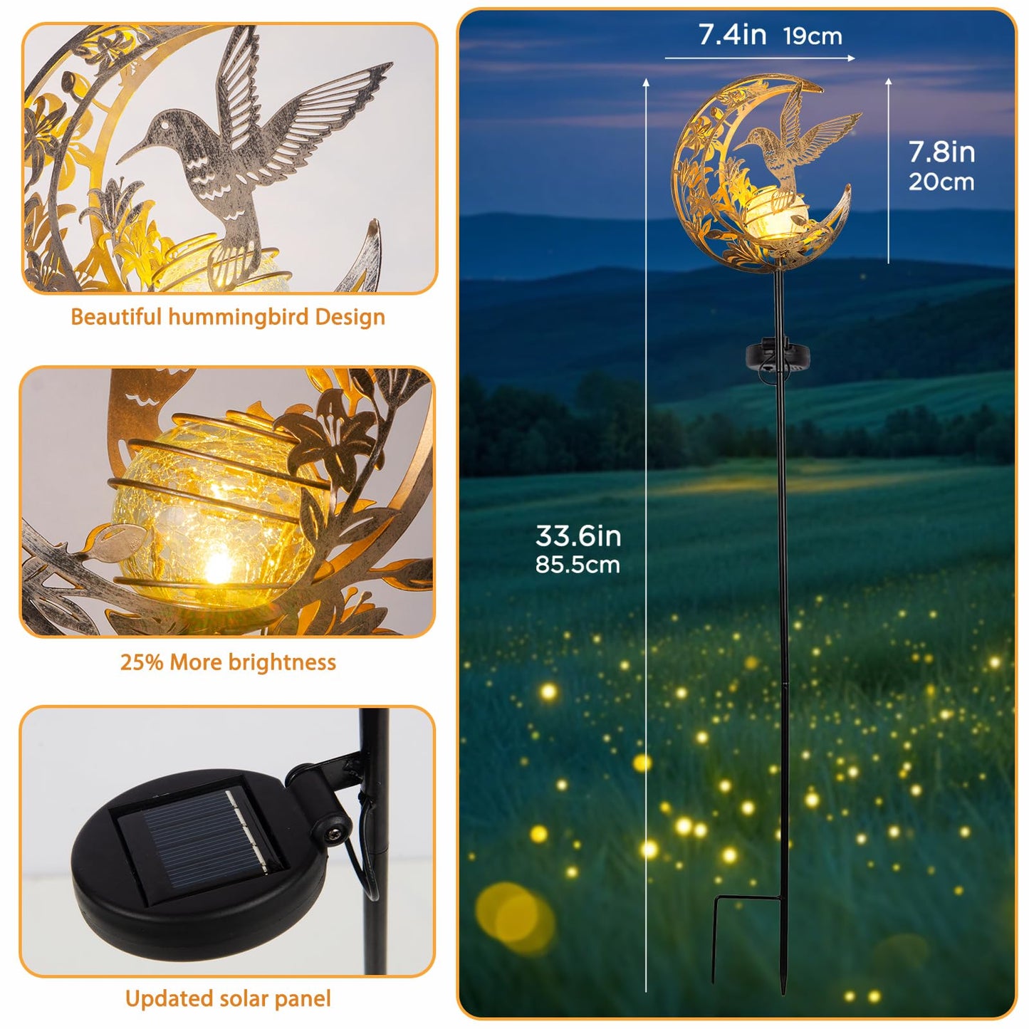 JOBOSI Solar Moon Hummingbird Decorative Light Gift Portable Decorative Ground Stake Light, Gifts for Women Mom Grandmothers, Garden Lawn Decor Christmas & New Year Gift