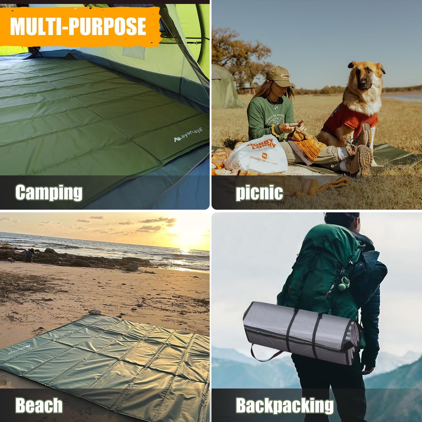 AYAMAYA Foam Sleeping Pad for Camping - Foldable Camping Mattress for 3 4 Person, Extra Thick Waterproof Tent Footprint Inner Camping Mat for Outdoor Backpacking Hiking Picnic Camping