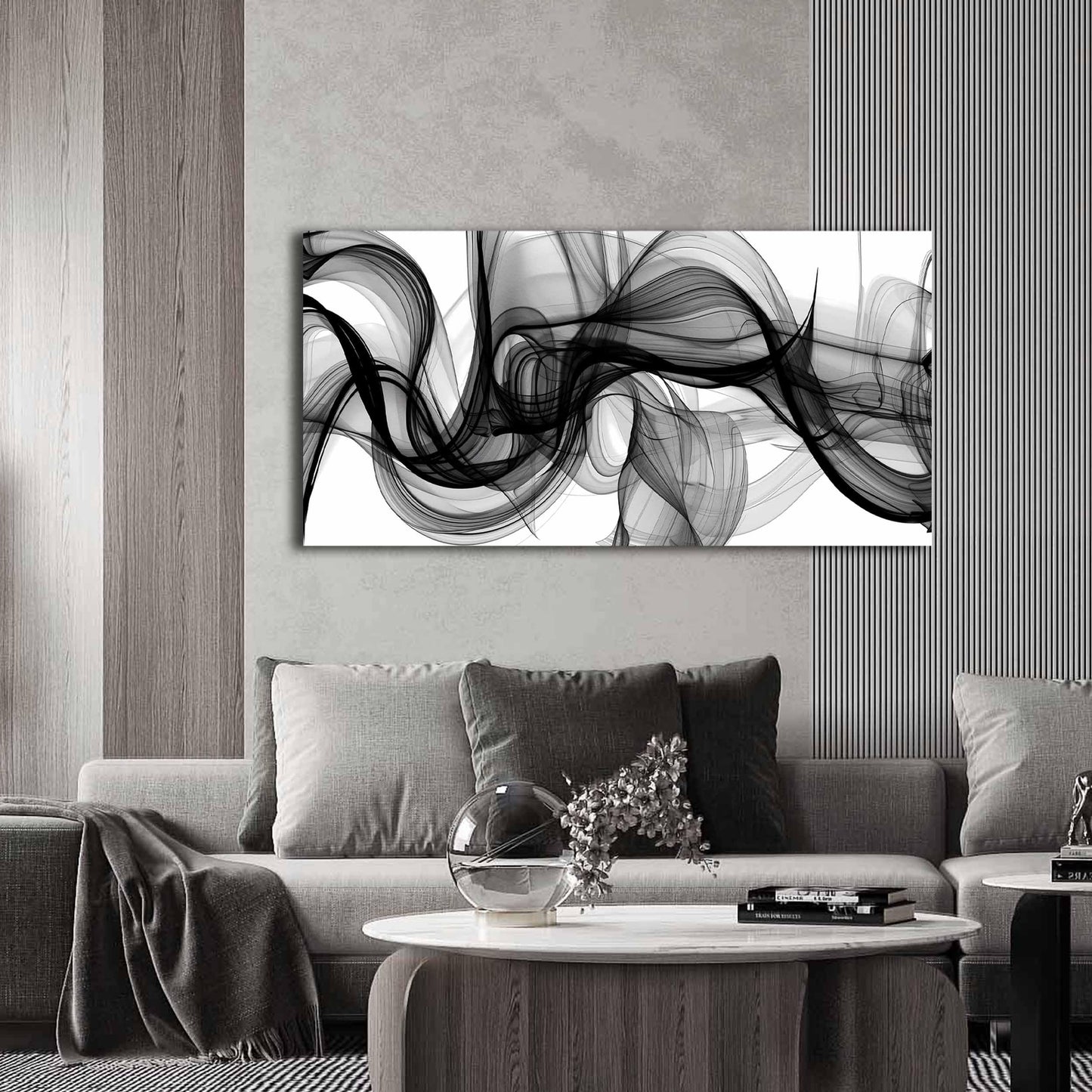 ENTANUB Abstract Wall Art for Bedroom, Black and White Canvas Wall Decor for Living Room, Smoke Picture Print, Size 40 x 20 Inches
