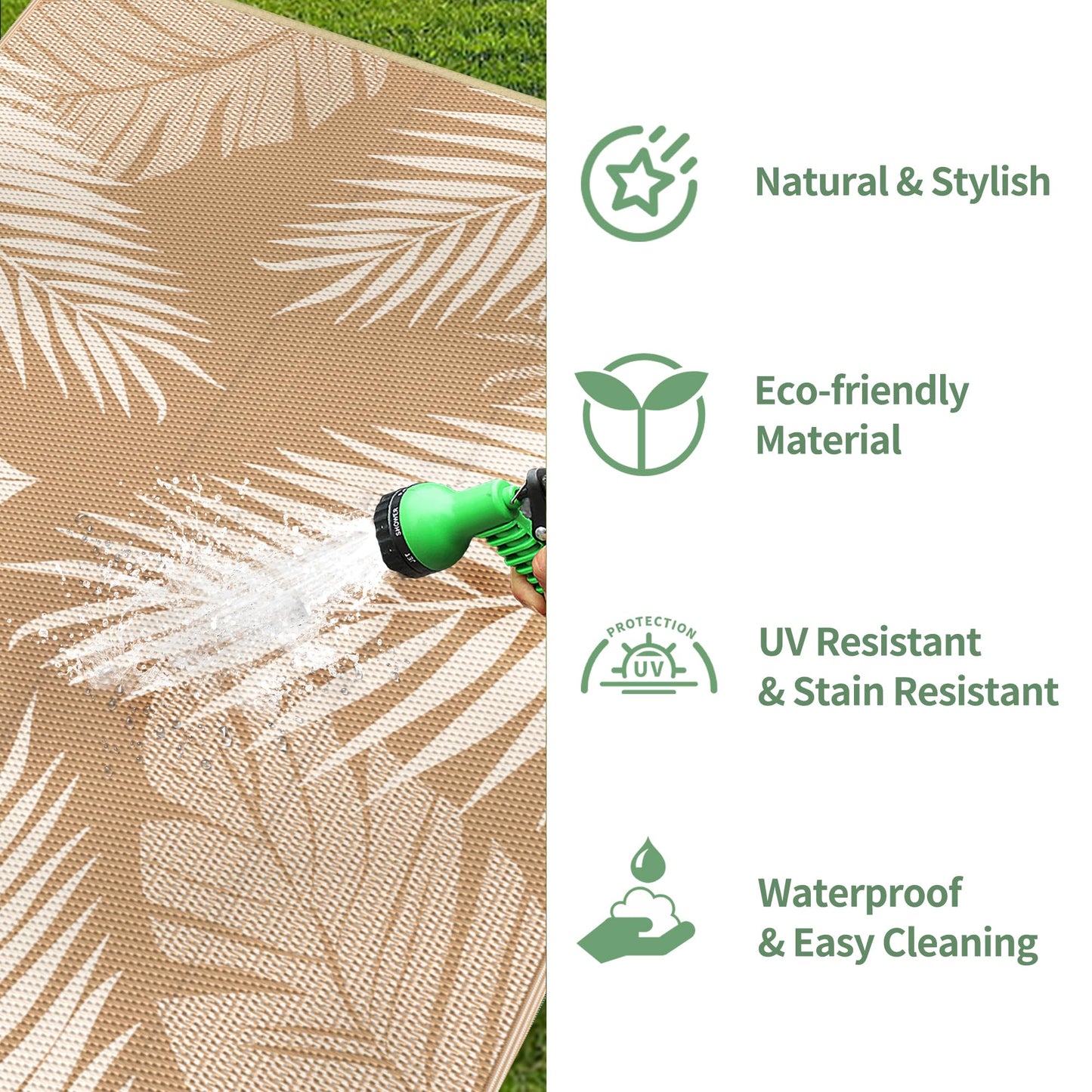 GENIMO Outdoor Rug 8' x 10' Waterproof for Patios Clearance, Reversible Outdoor Plastic Straw Camping Rug Carpet, Large Area Rugs Mats for RV, Camper, Deck, Balcony, Porch, Beach, Picnic, Brown&Beige