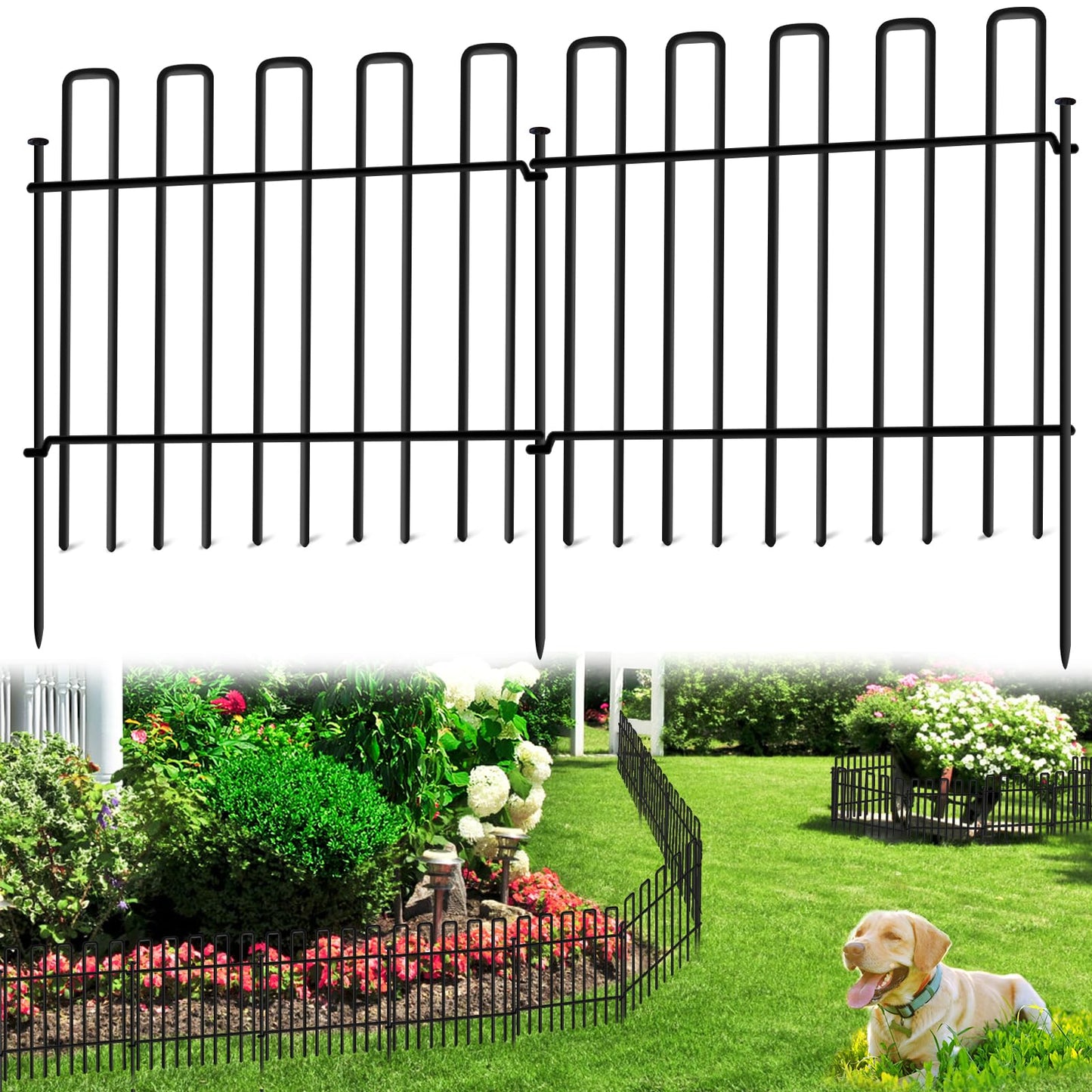 26 Panels No Dig Animal Barrier Fence, 13in(H) x 37ft(L) Garden Edging Border Fencing, Rustproof Metal Stakes Decorative Garden Fence, Dog Digging Defense Fencing Barrier for Outdoor, Yard, Patio